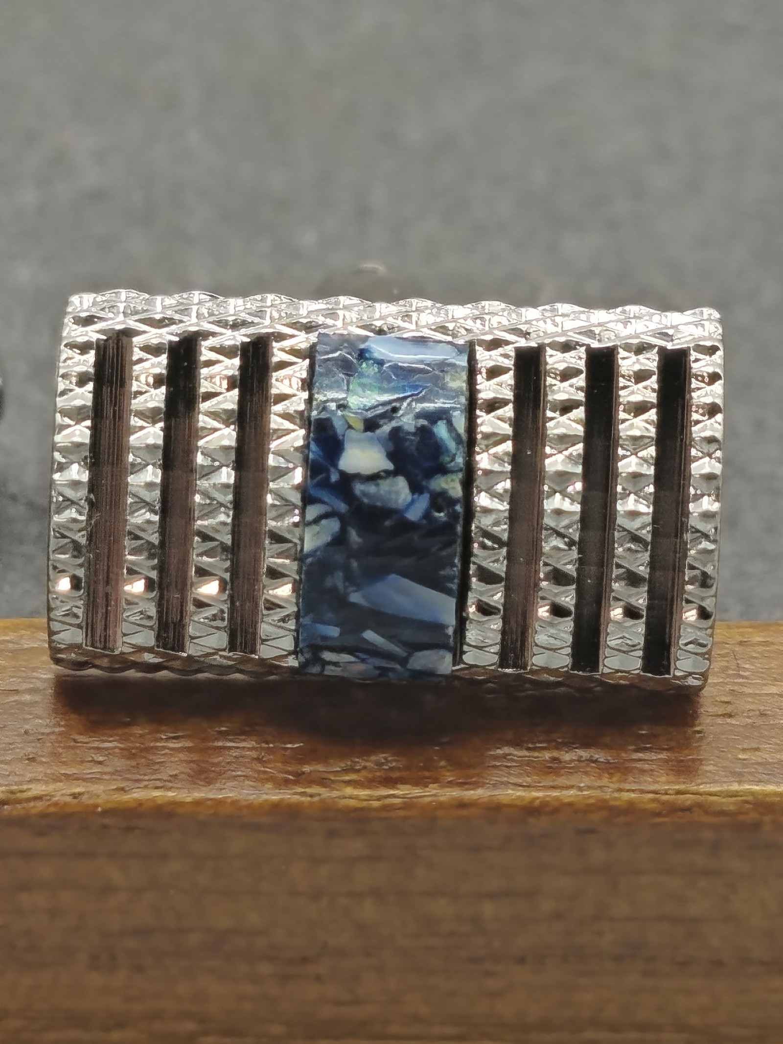 Men's Silver & Blue Cufflinks Tie Clip & Lapel Set image 6