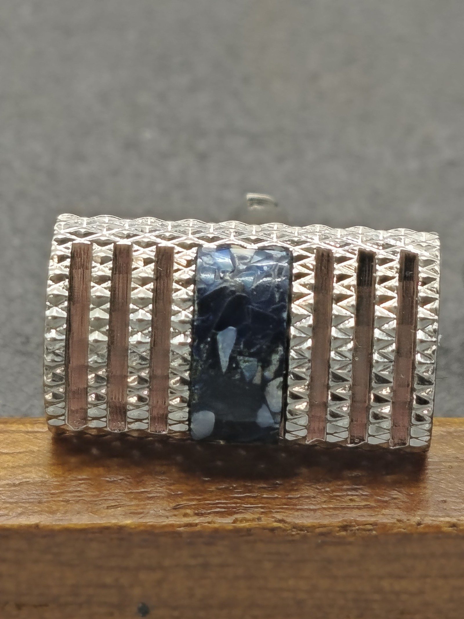 Men's Silver & Blue Cufflinks Tie Clip & Lapel Set image 7