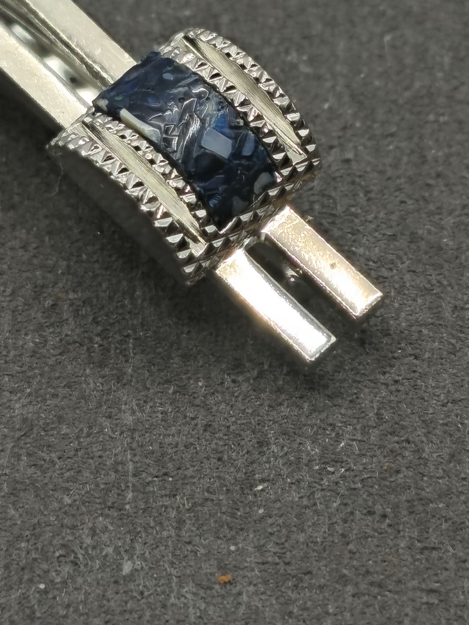 Men's Silver & Blue Cufflinks Tie Clip & Lapel Set image 10