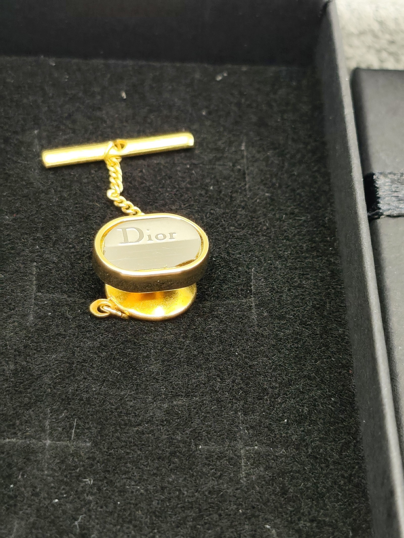 Dior Men's Gold Tone Oval Logo Tie Tack Pin image 2