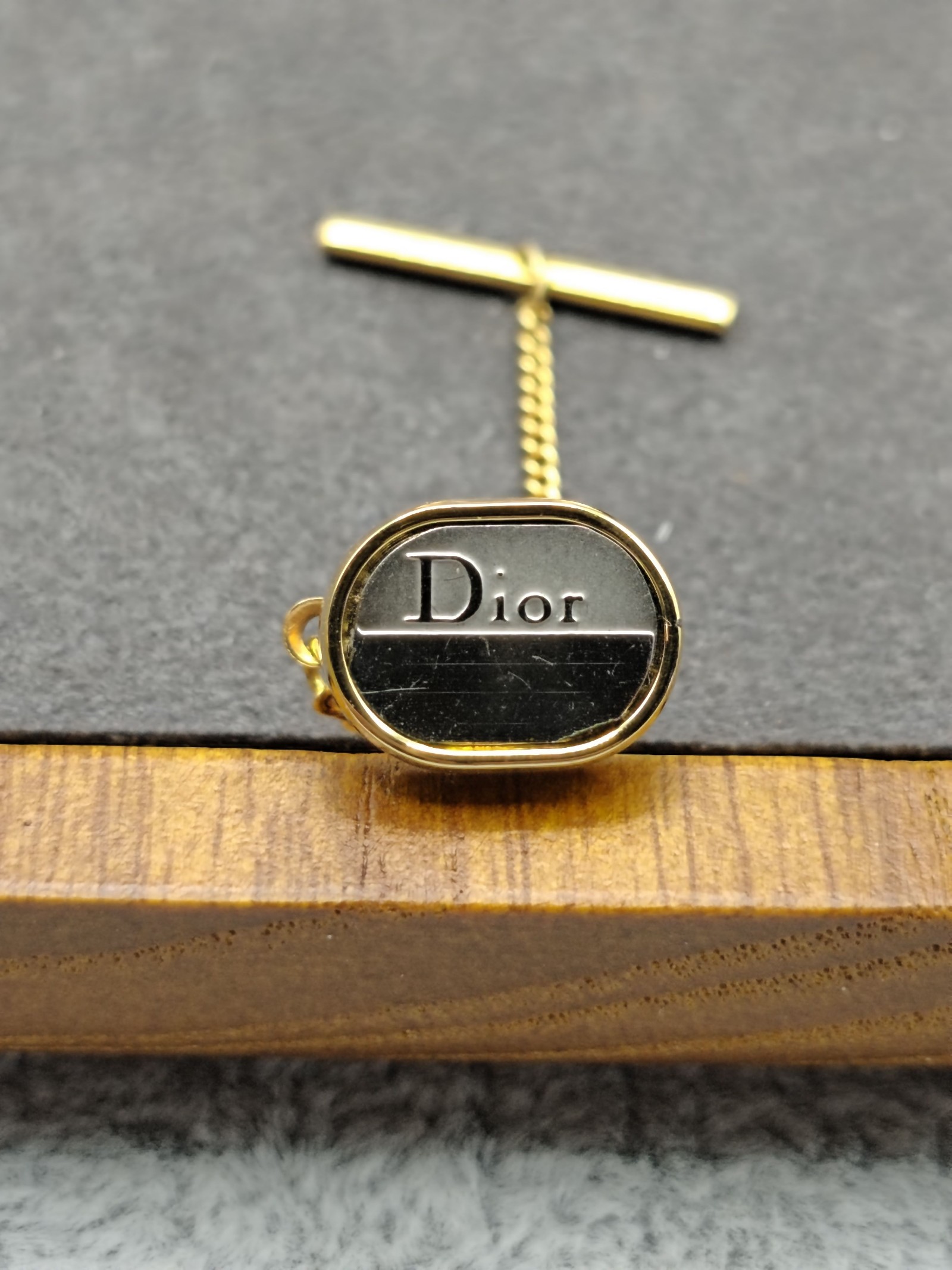 Dior Men's Gold Tone Oval Logo Tie Tack Pin image 3