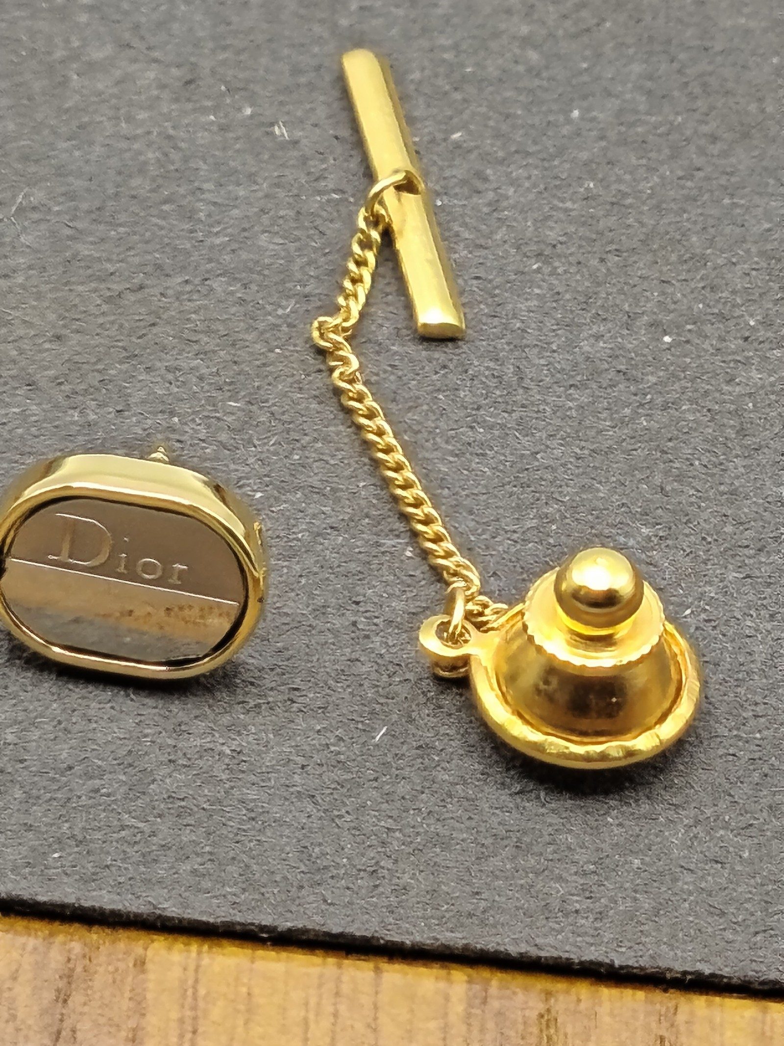 Dior Men's Gold Tone Oval Logo Tie Tack Pin image 9
