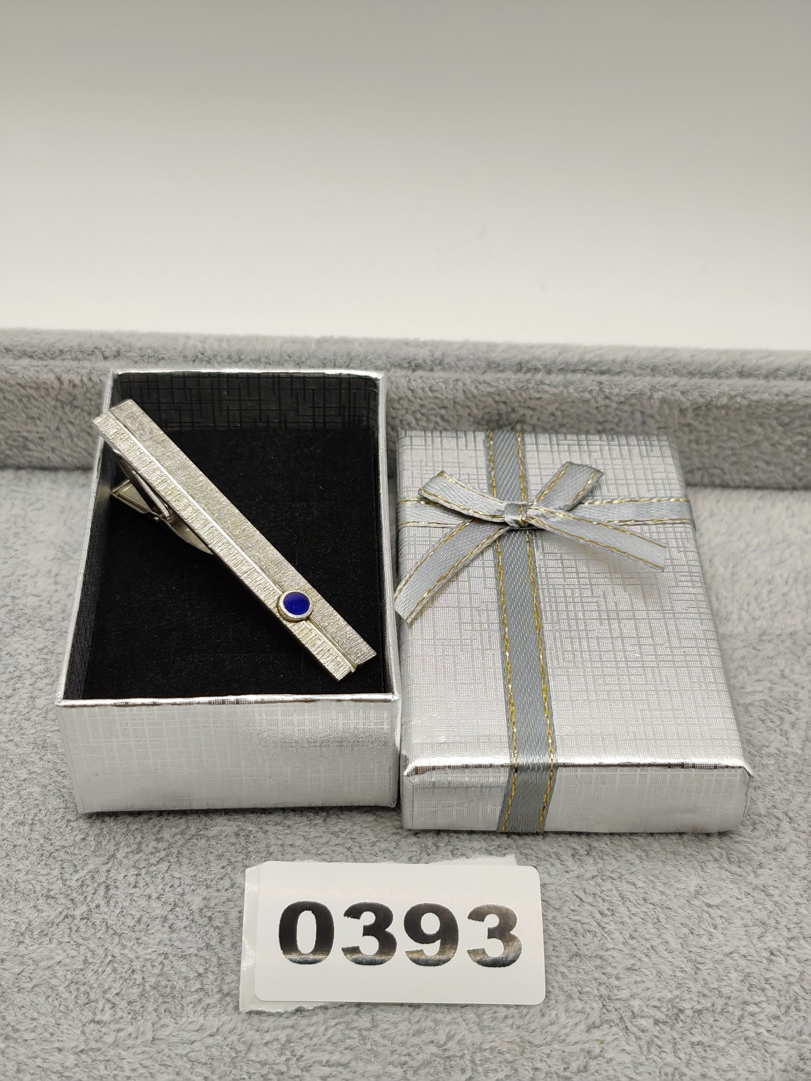 Silver Tone & Blue Circle Men's Tie Clip 6 cm