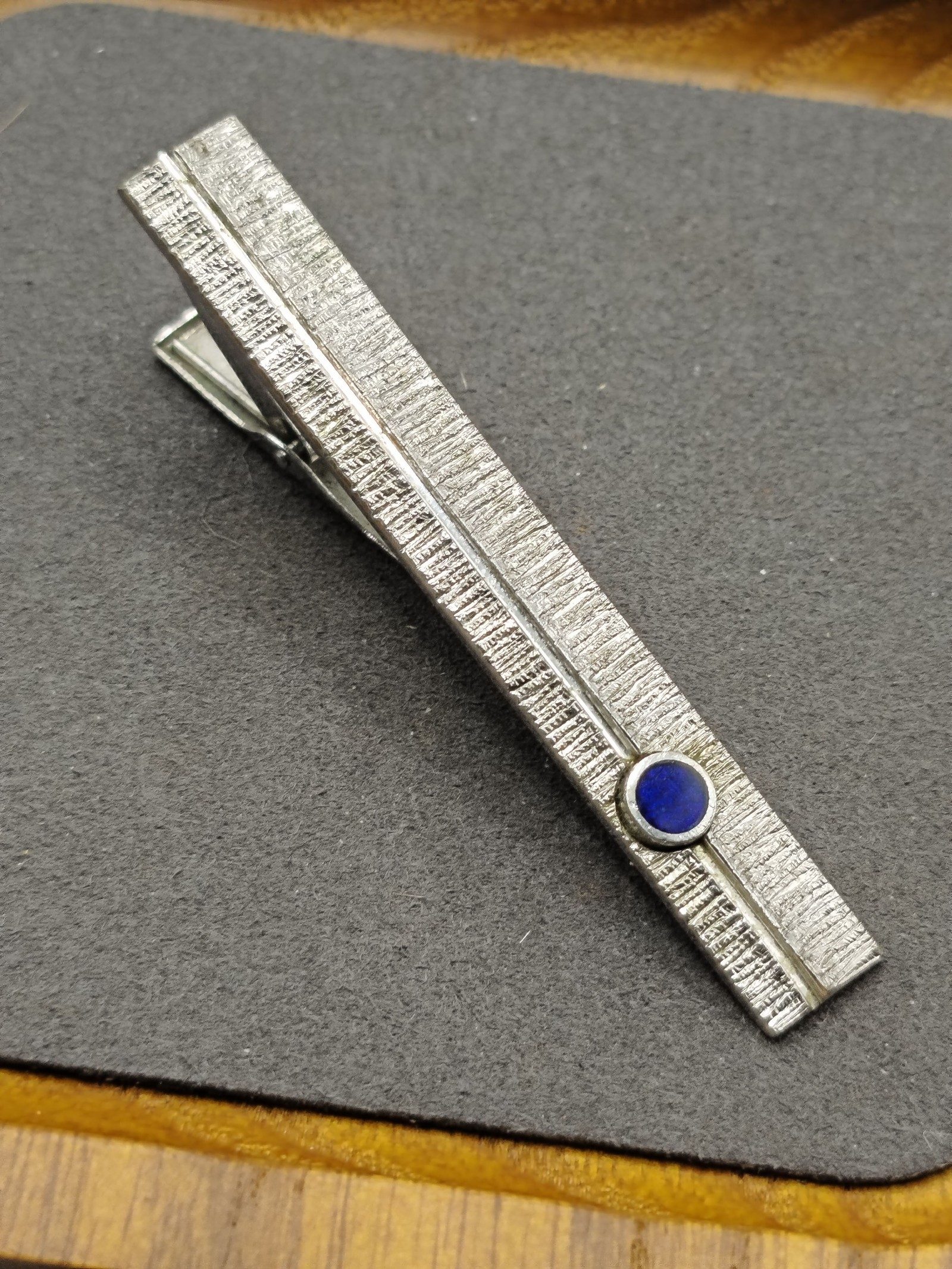 Silver Tone & Blue Circle Men's Tie Clip 6 cm image 3