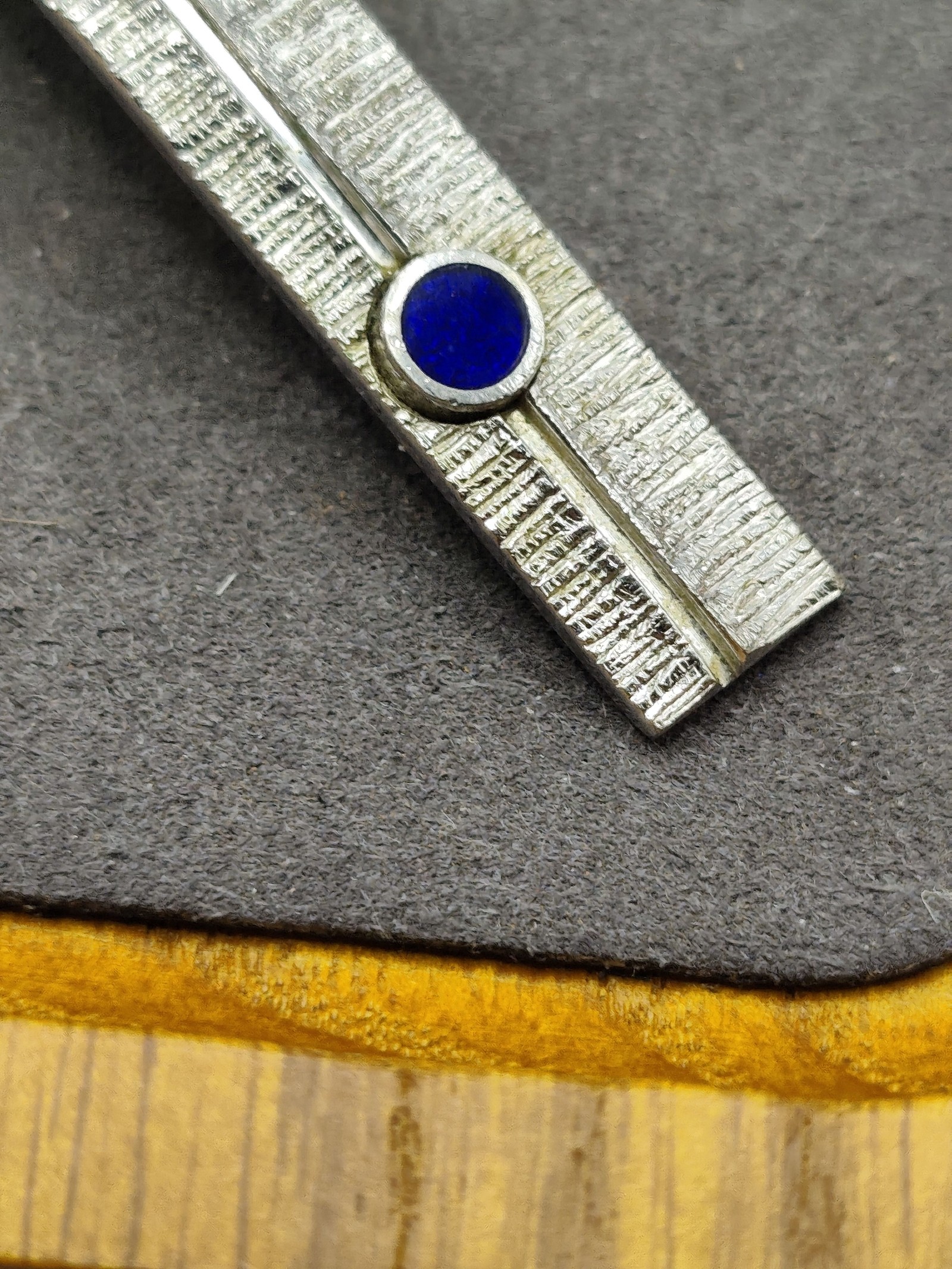 Silver Tone & Blue Circle Men's Tie Clip 6 cm image 4