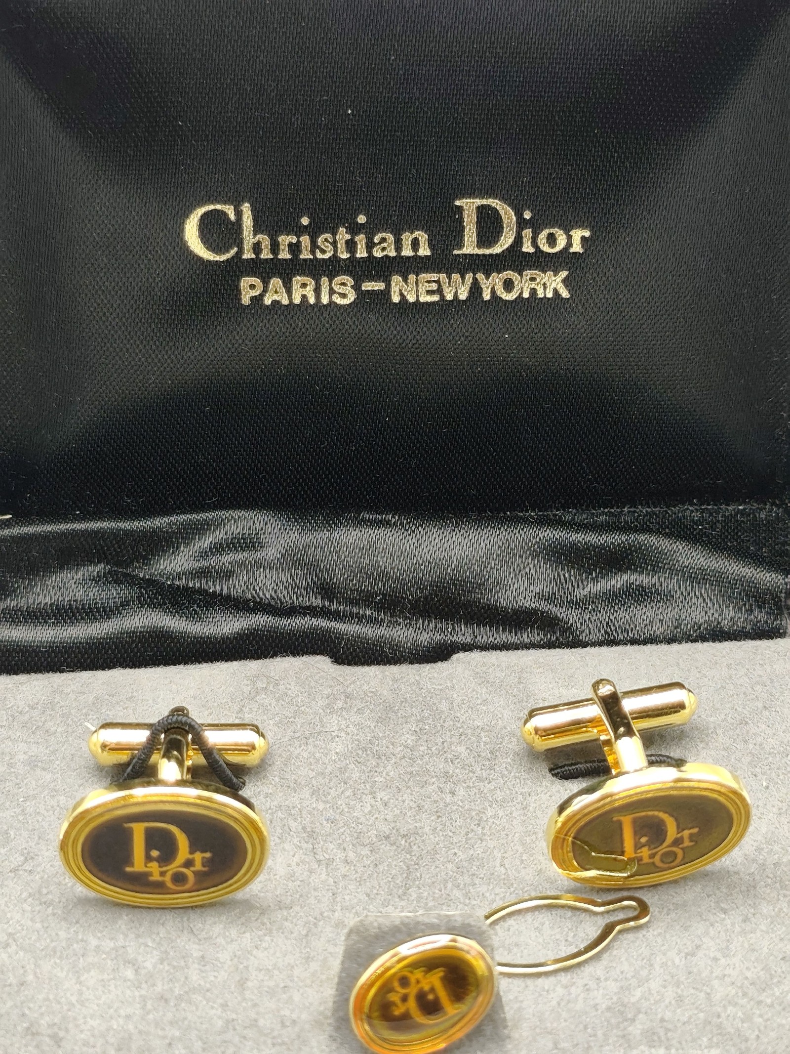 Christian Dior Gold & Black Logo Cufflinks & Tie Clip Set Men image 2