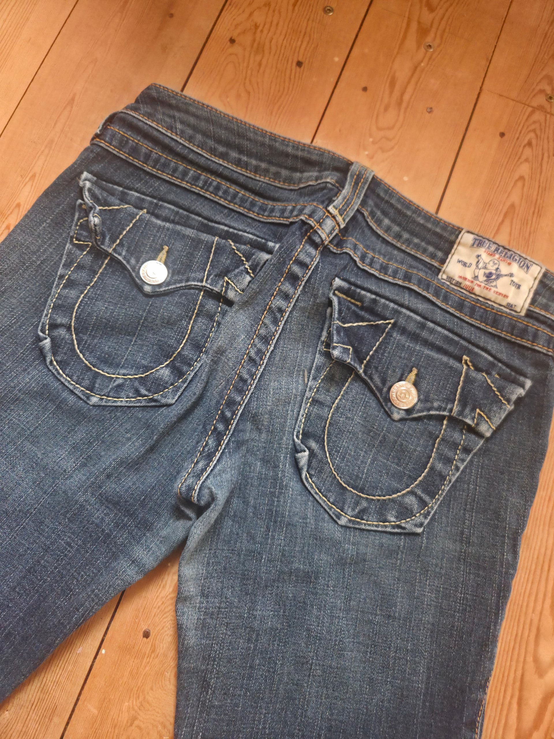 True Religion Y2K Low Rise Petite Jeans W29 UK 10 Horseshoe Flap Pockets 27L
