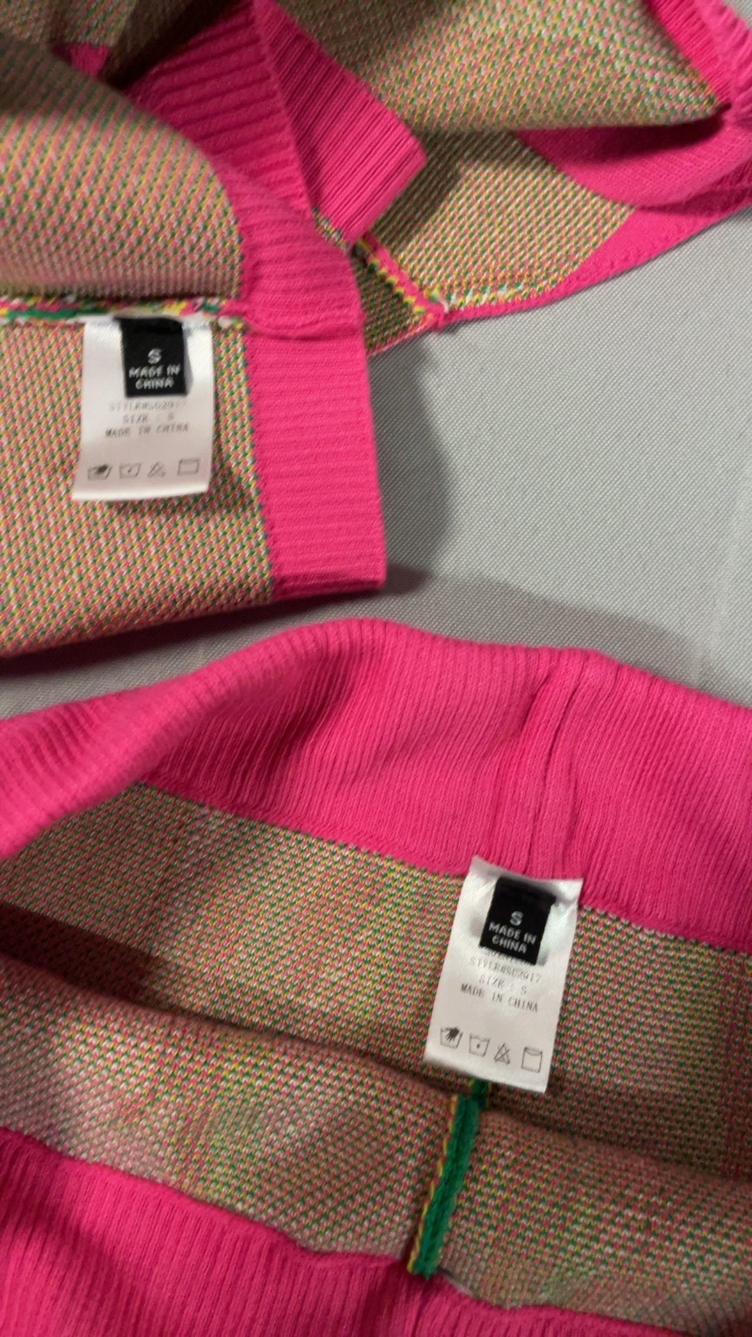 Unbranded Pink Green Yellow White Knit Crop Top & Shorts Set Small image 4