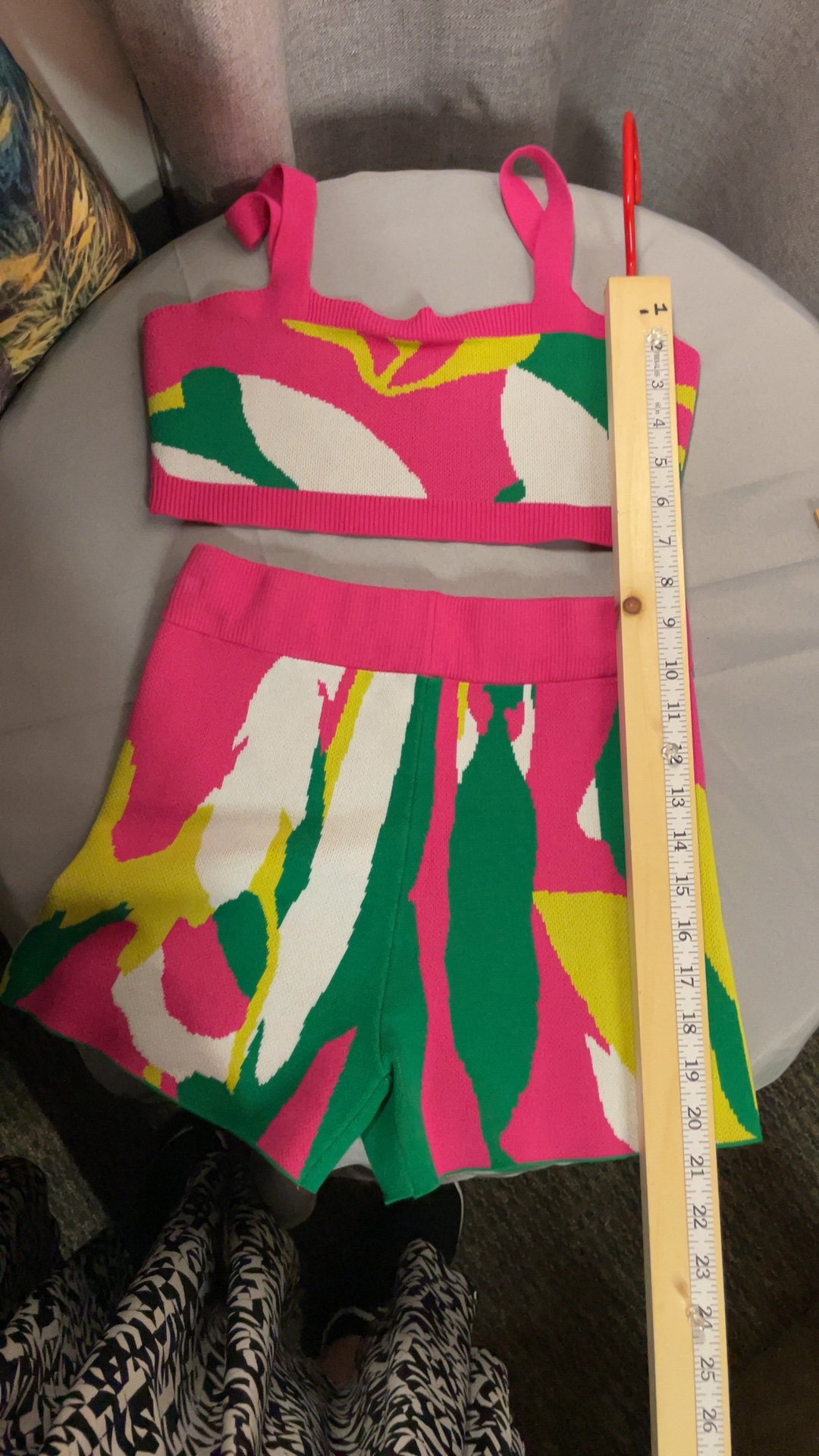Unbranded Pink Green Yellow White Knit Crop Top & Shorts Set Small image 2