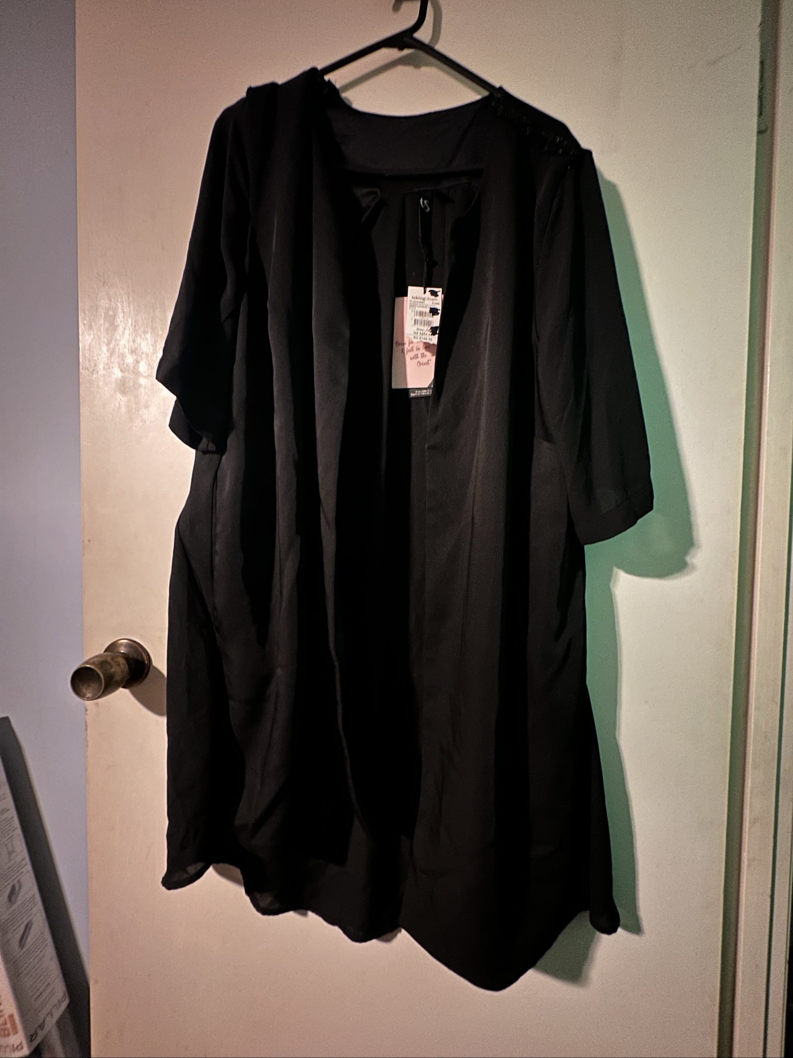 Taking Shape Black Soiree Duster Coat AU 18 Beaded Shoulder Detail