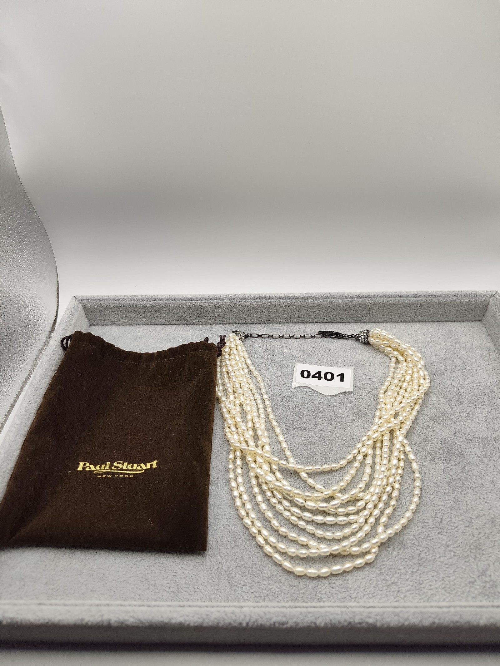 Paul Stuart Women's White Multi-Strand Faux Pearl Necklace with Crystal Accents