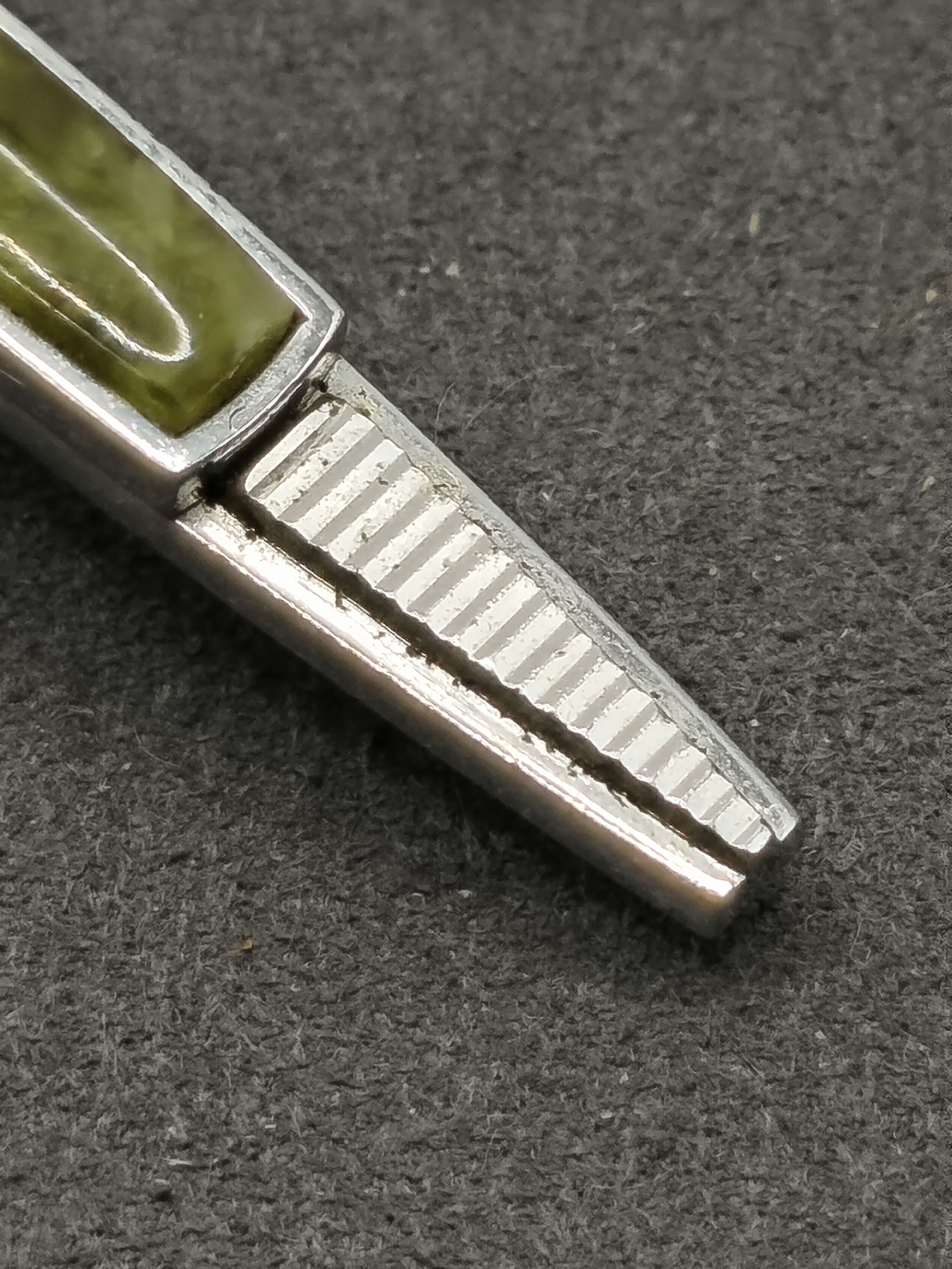 Vintage Silver tone & Green Stone Men's Tie Clip image 4