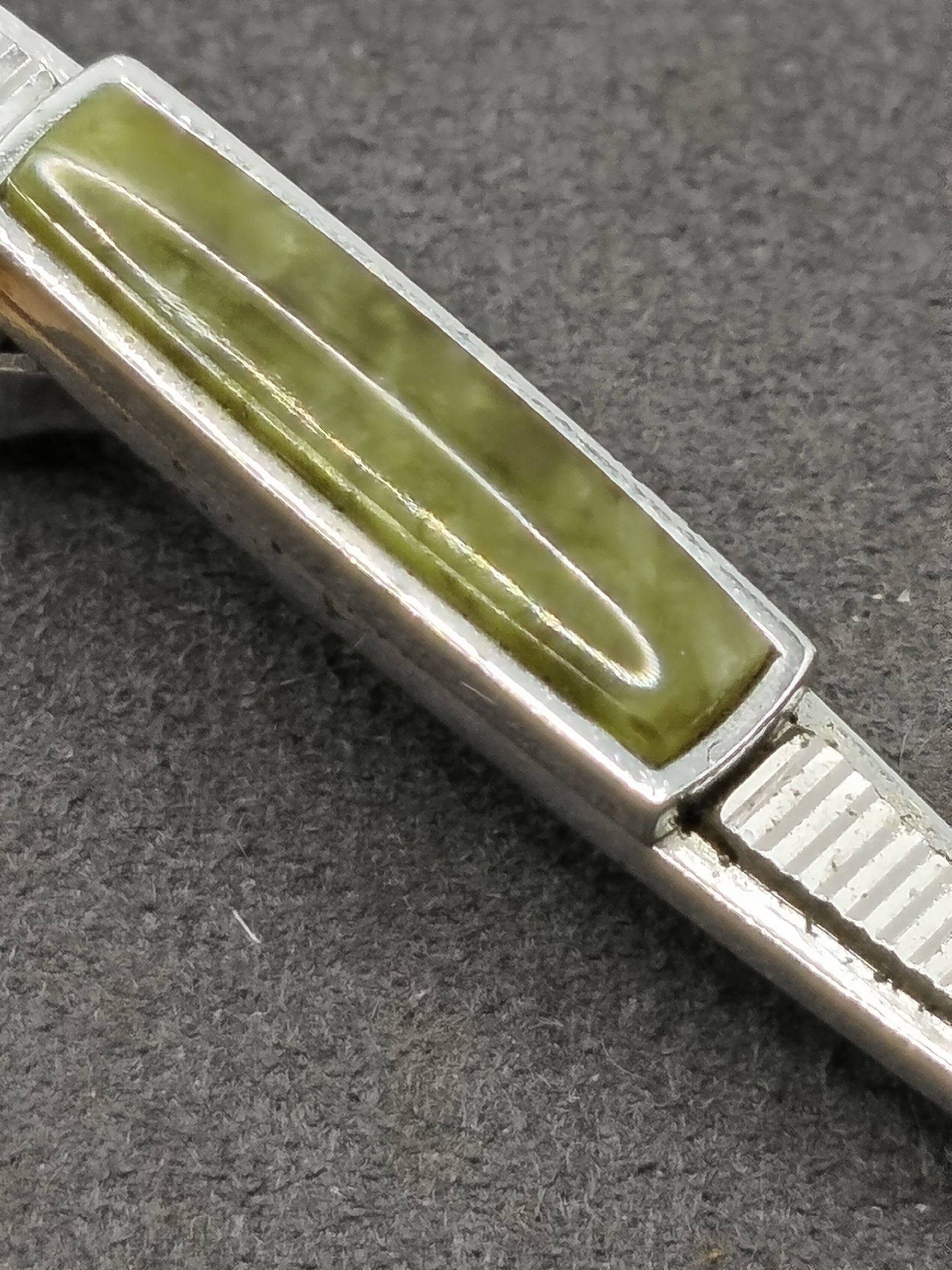 Vintage Silver tone & Green Stone Men's Tie Clip image 5