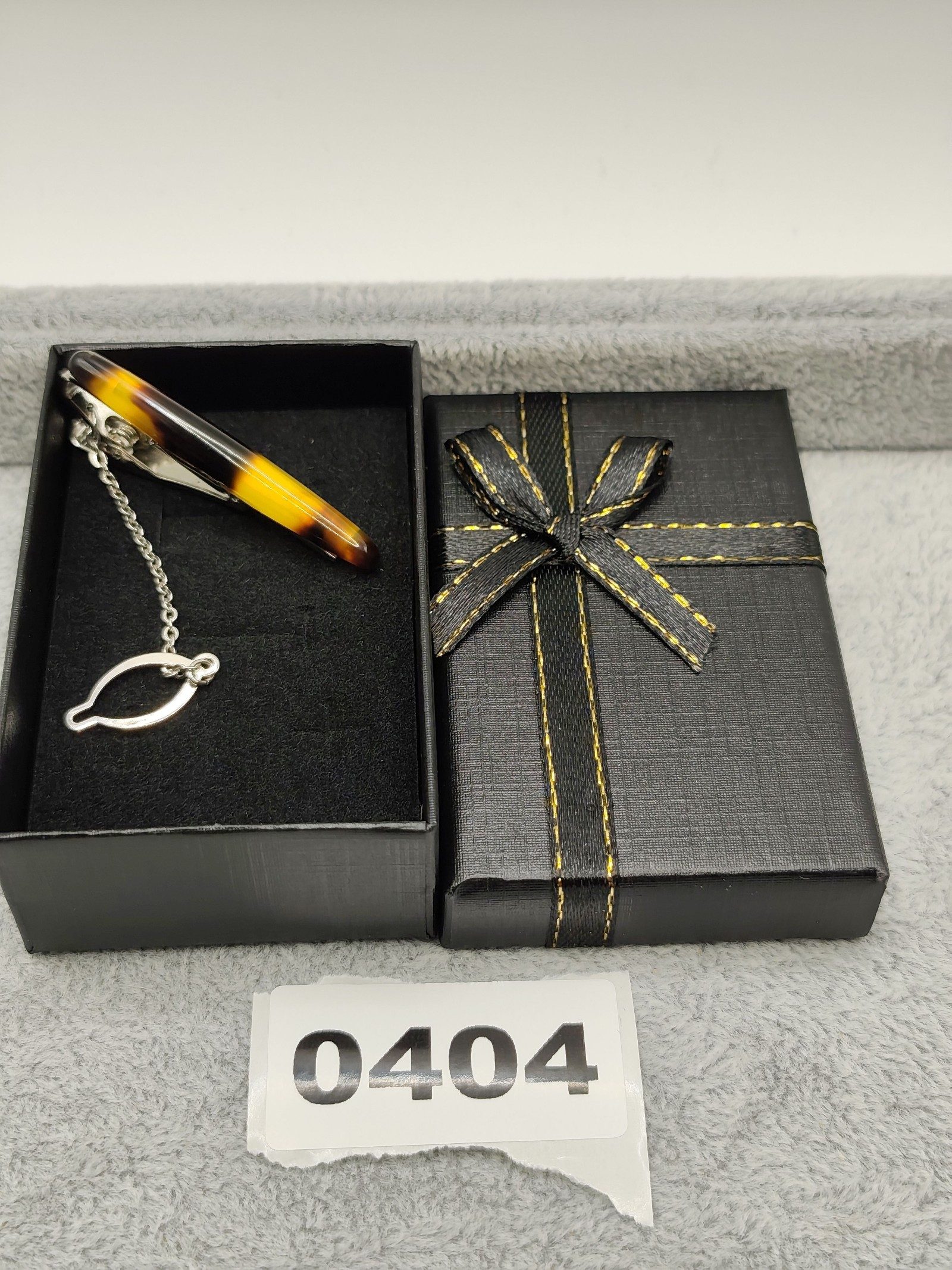 Tortoiseshell Pattern Metal Tie Clip with Chain