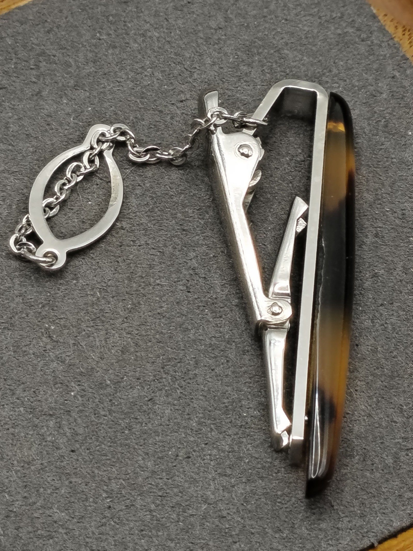 Tortoiseshell Pattern Metal Tie Clip with Chain image 9