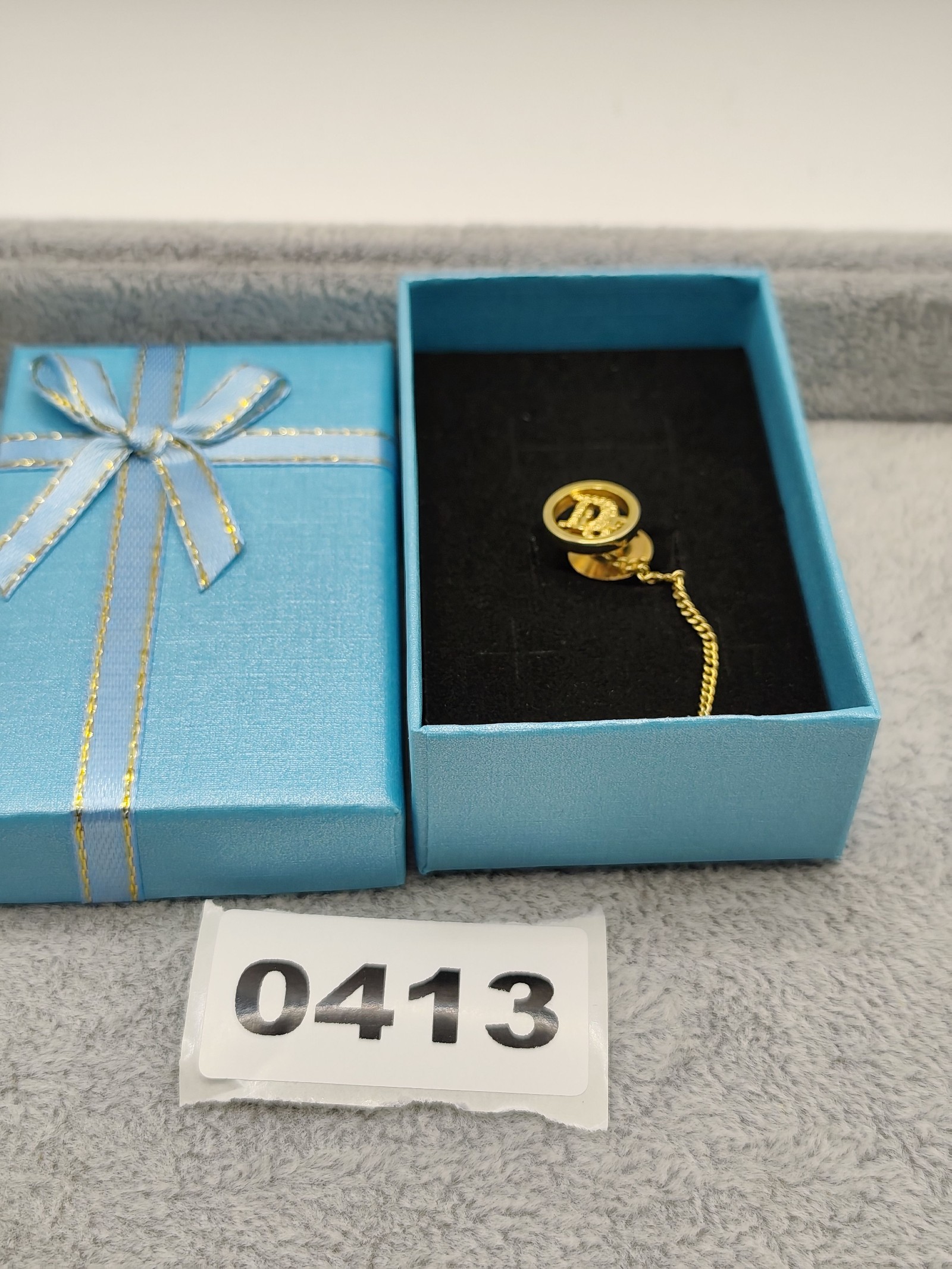 Dior Gold-Tone Men's Tie Tack Pin with Chain
