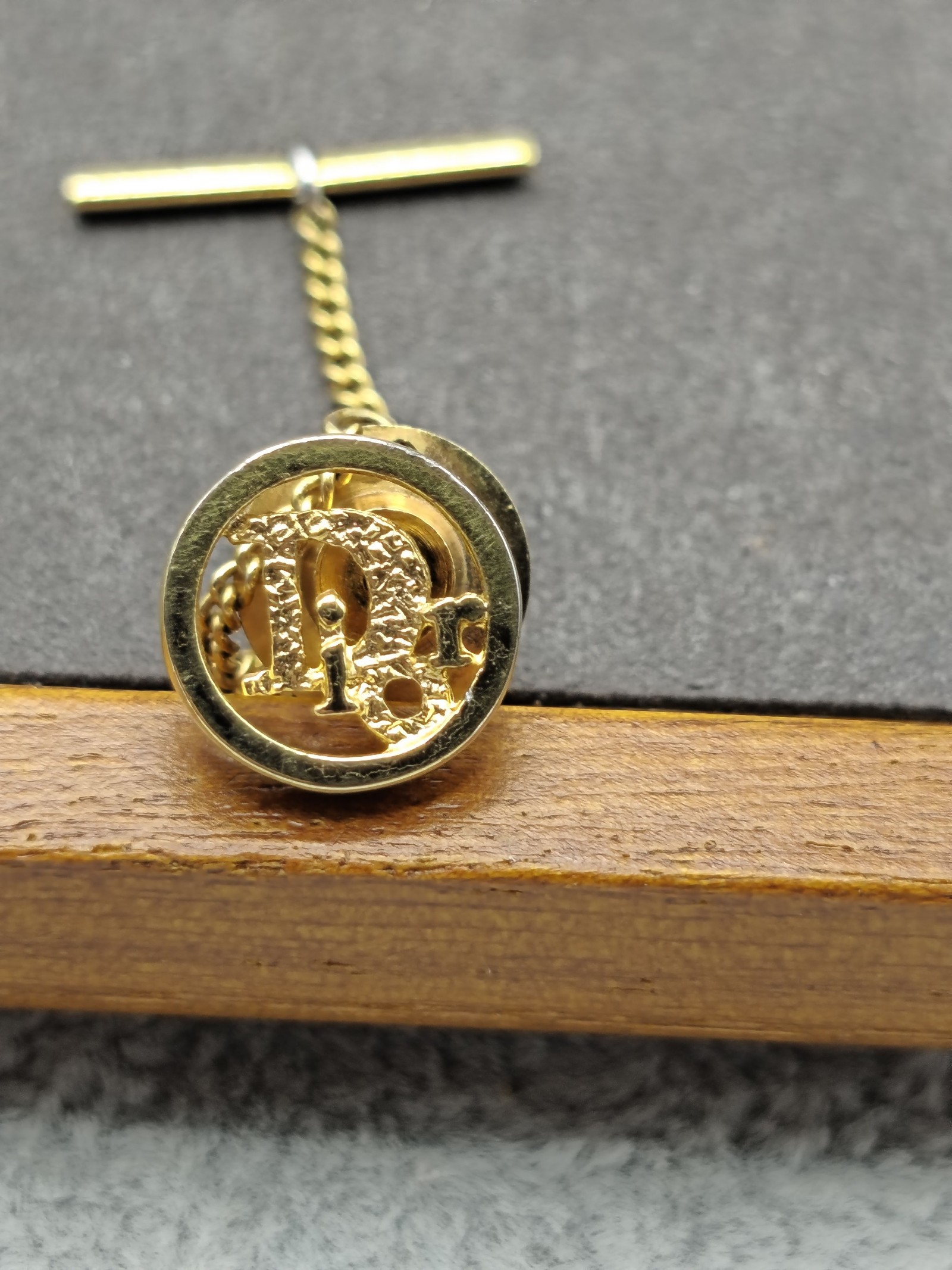 Dior Gold-Tone Men's Tie Tack Pin with Chain image 3