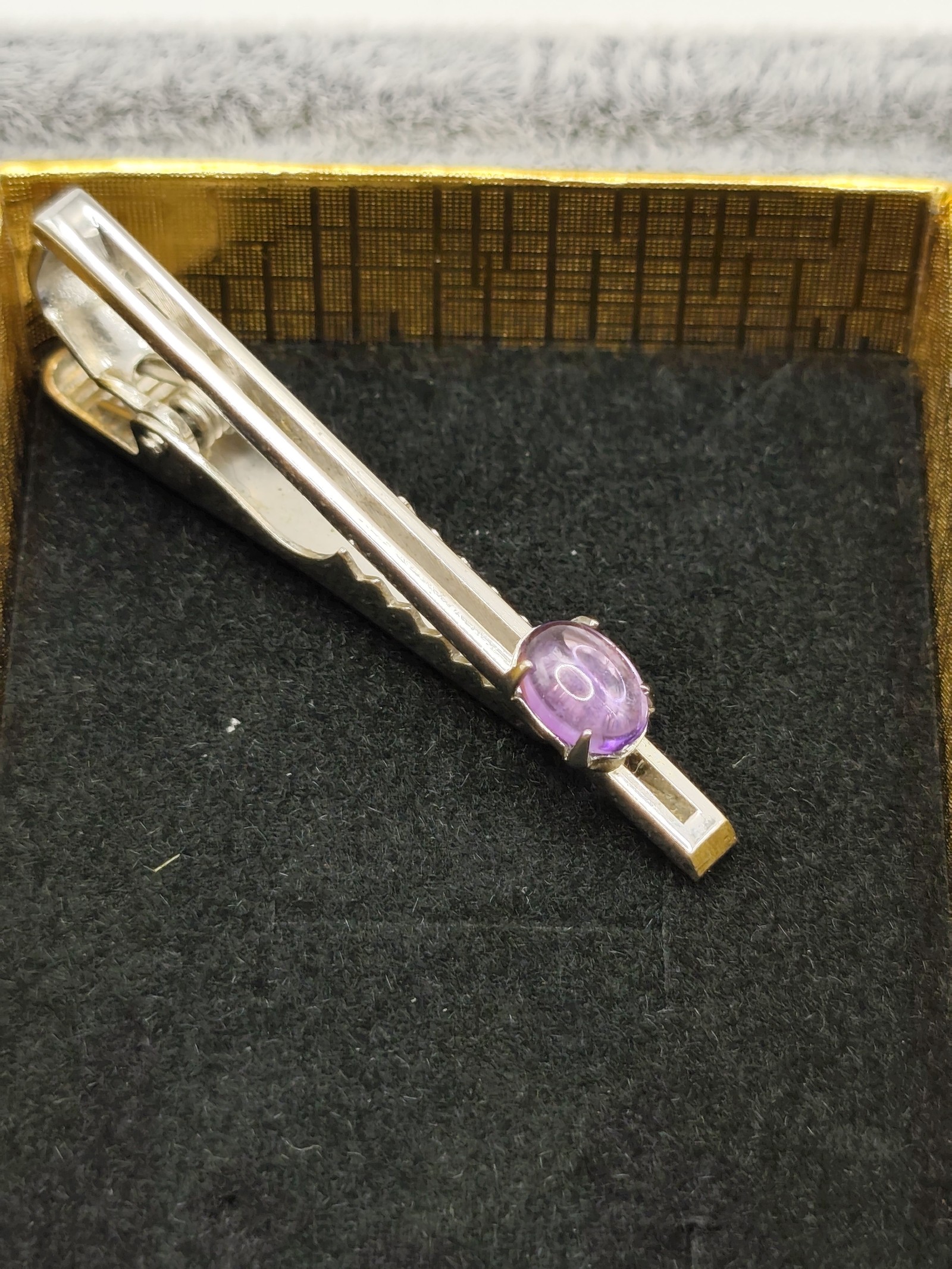 Silver Tone Purple Stone Men's Tie Clip Other image 2