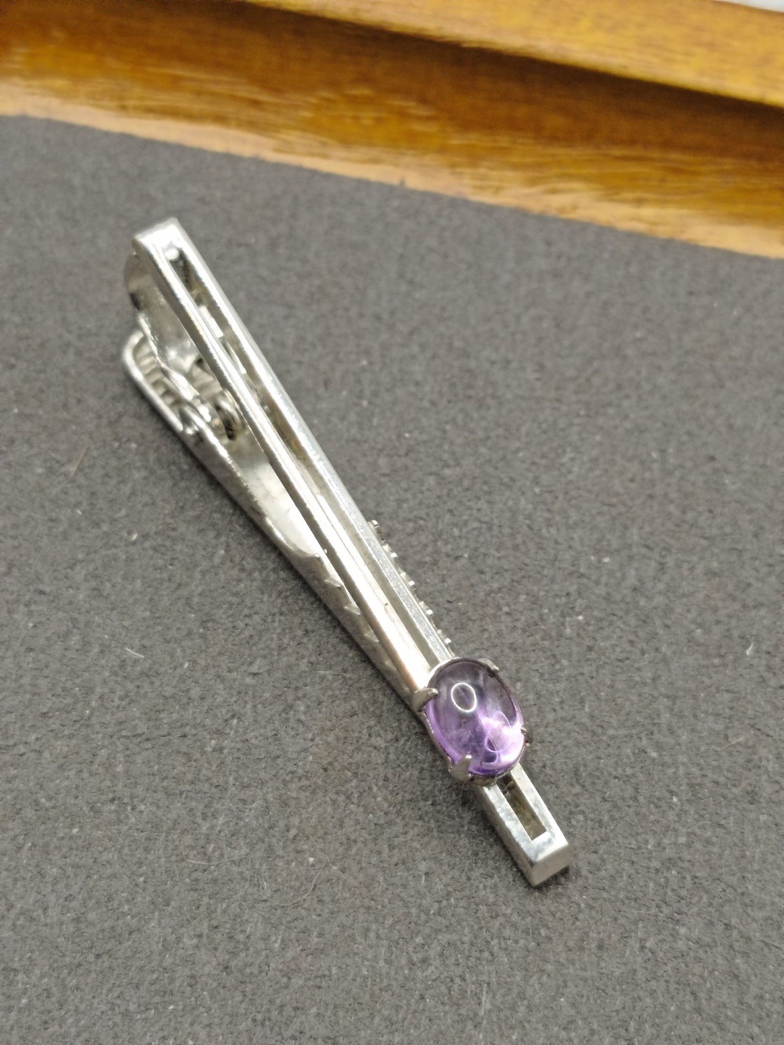 Silver Tone Purple Stone Men's Tie Clip Other image 3