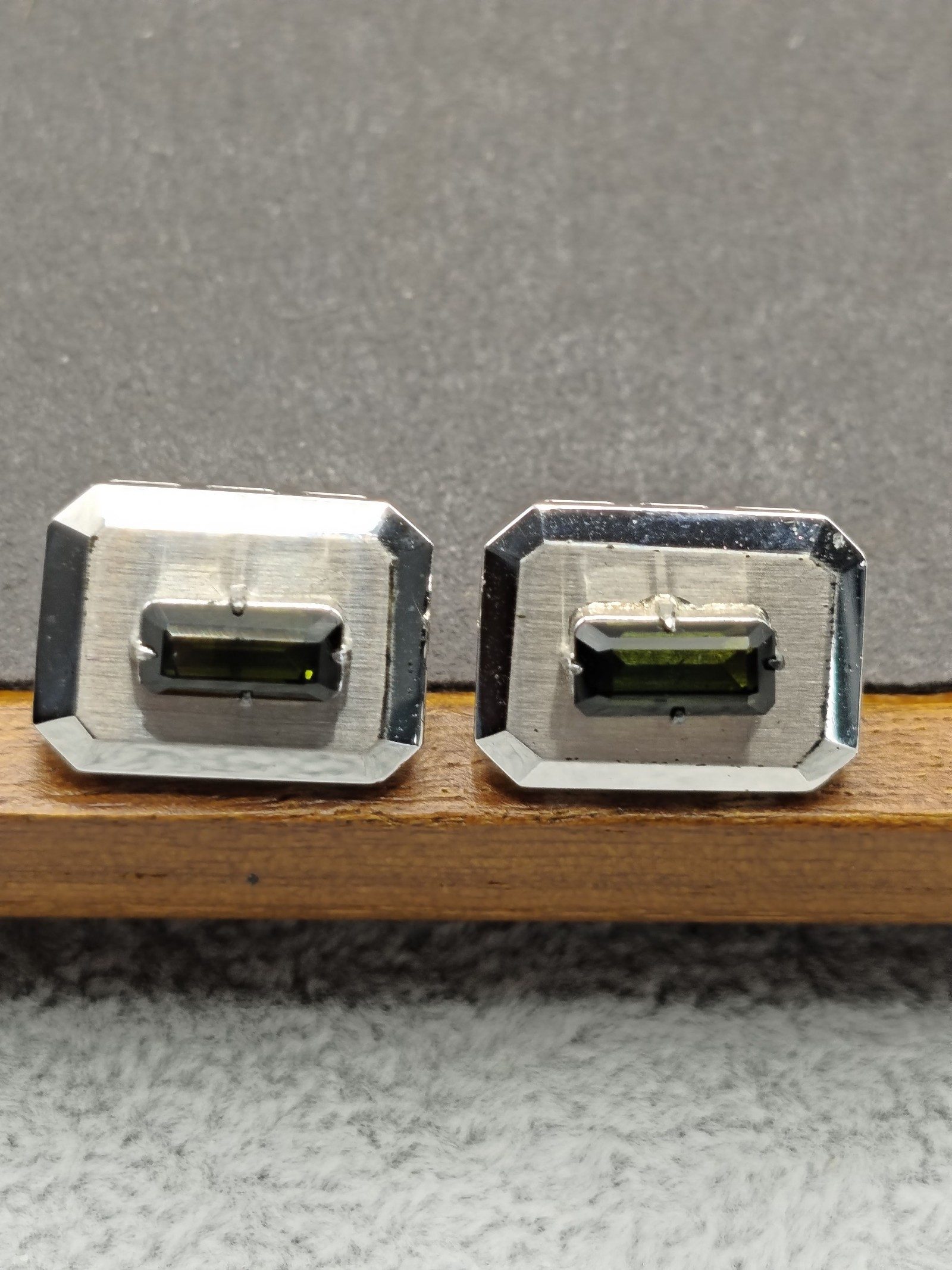 Vintage Silver & Green Rectangular Cufflinks & Tie Clip Set Men Other image 3