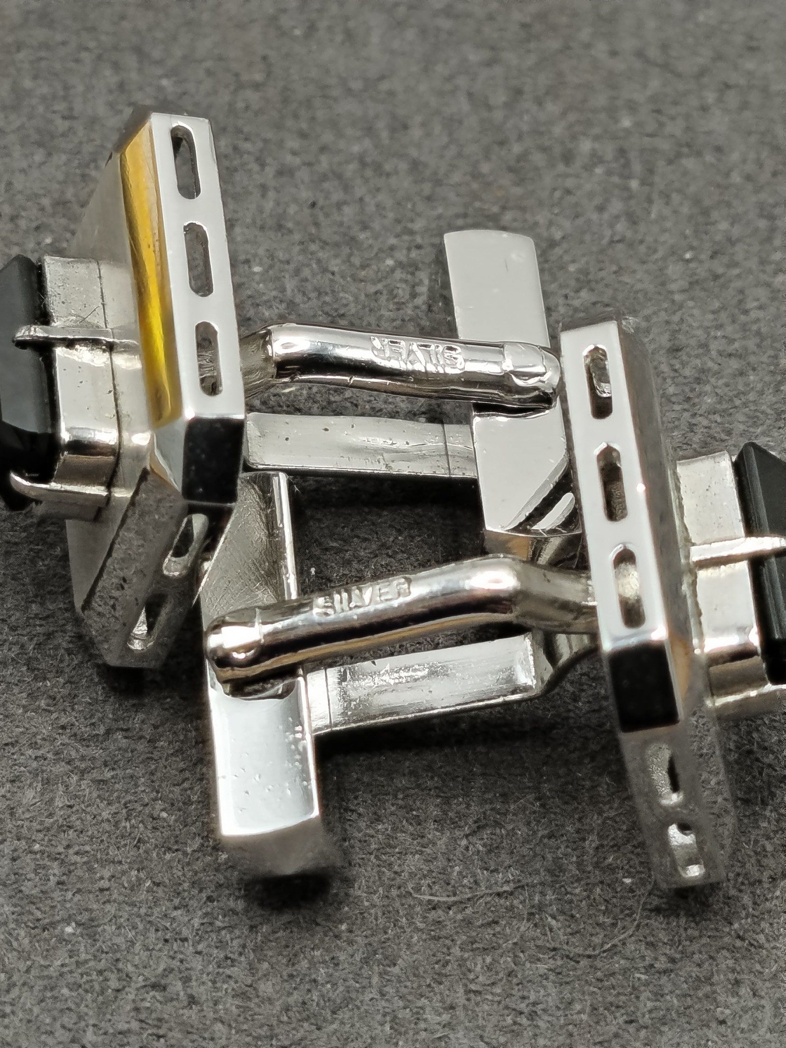 Vintage Silver & Green Rectangular Cufflinks & Tie Clip Set Men Other image 6