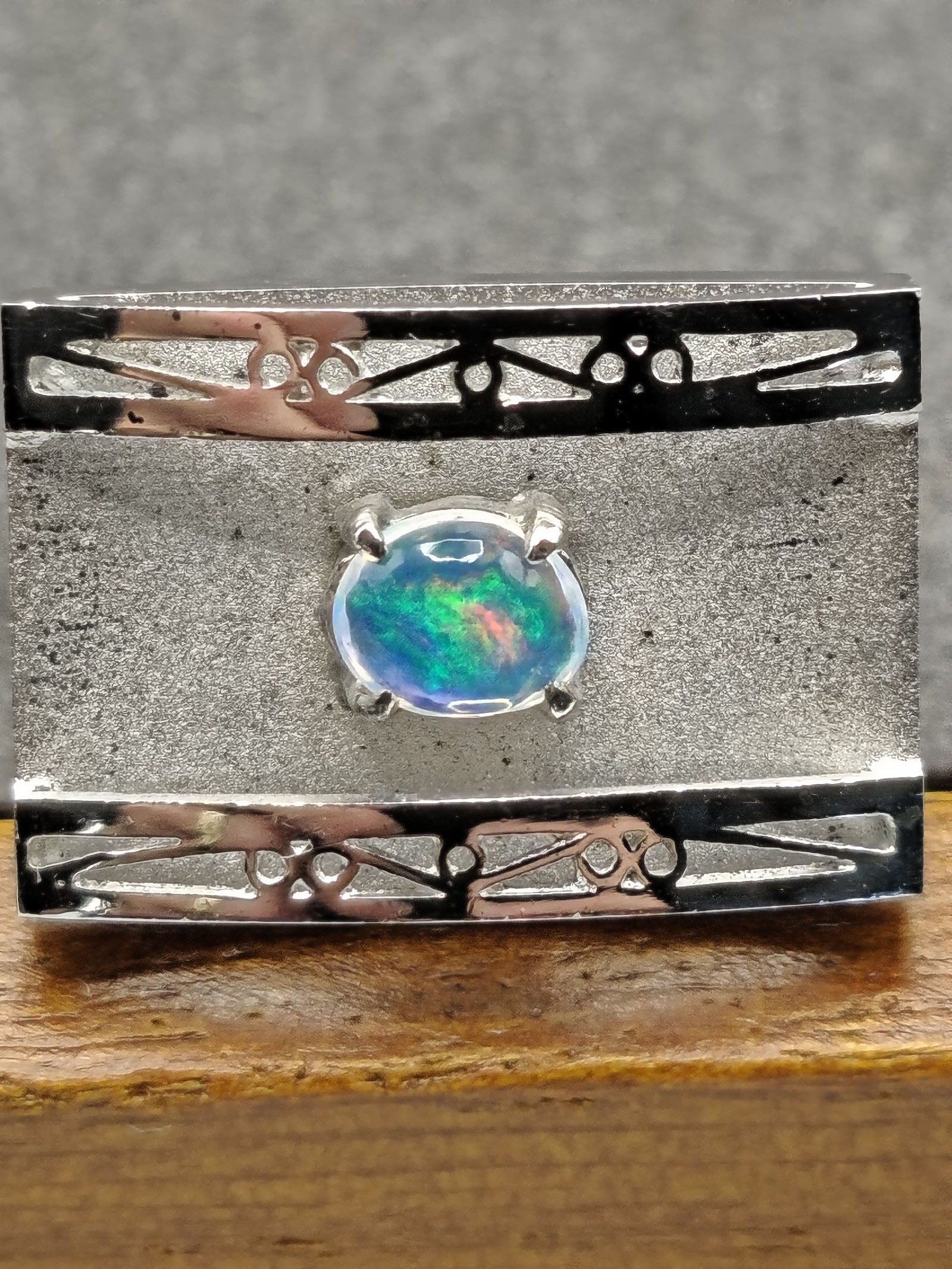 Silver Tone & Blue Opal Men's Rectangular Cufflinks image 4