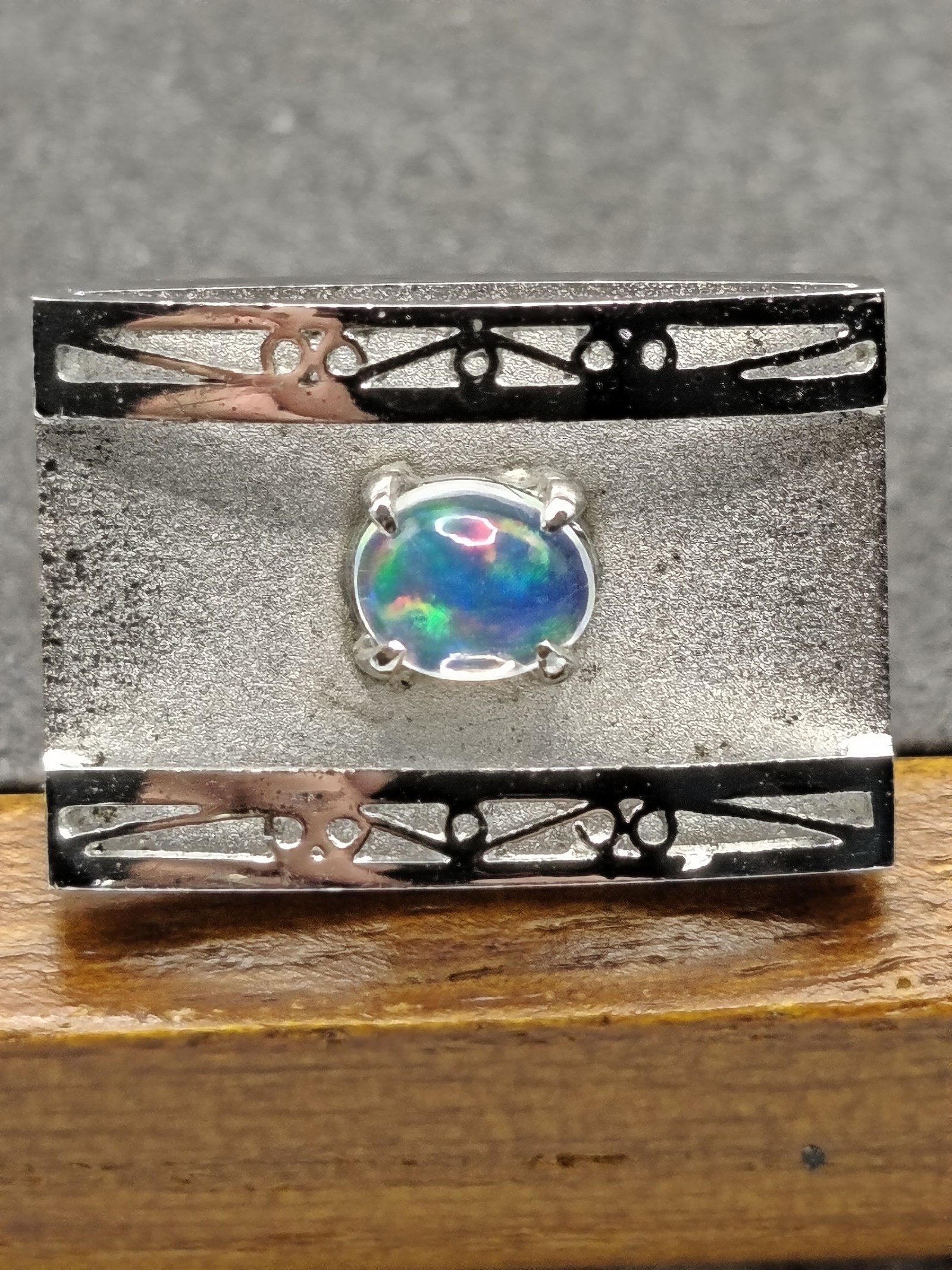 Silver Tone & Blue Opal Men's Rectangular Cufflinks image 5