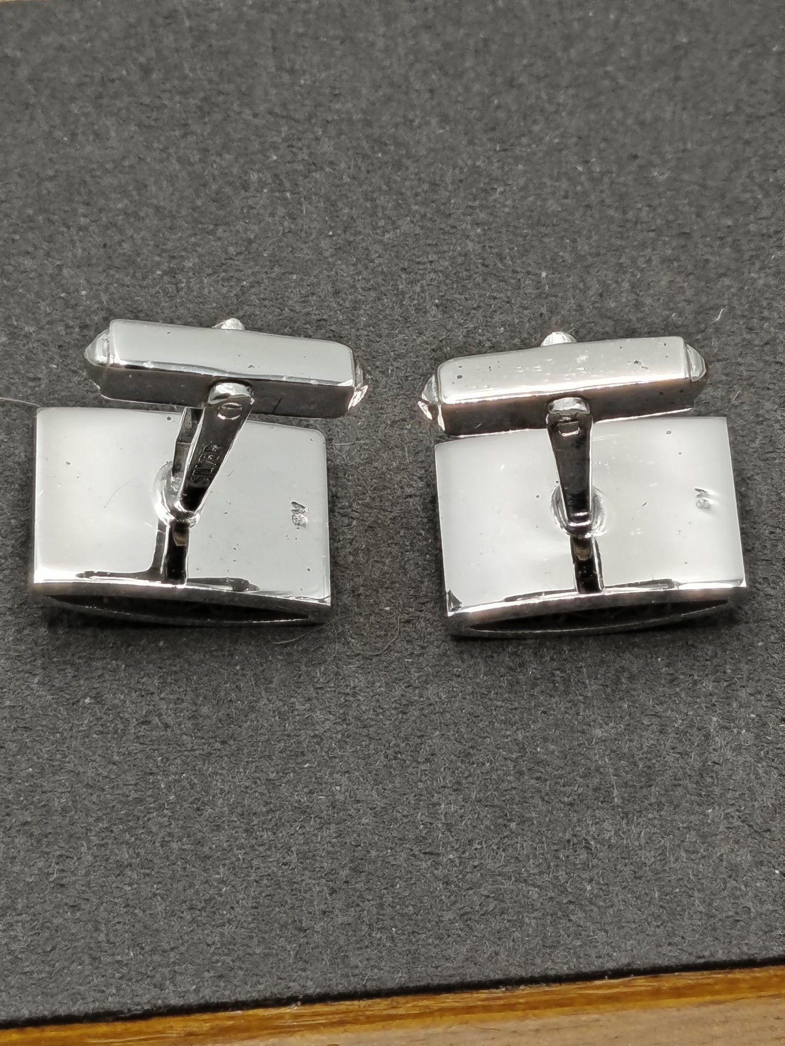 Silver Tone & Blue Opal Men's Rectangular Cufflinks image 6