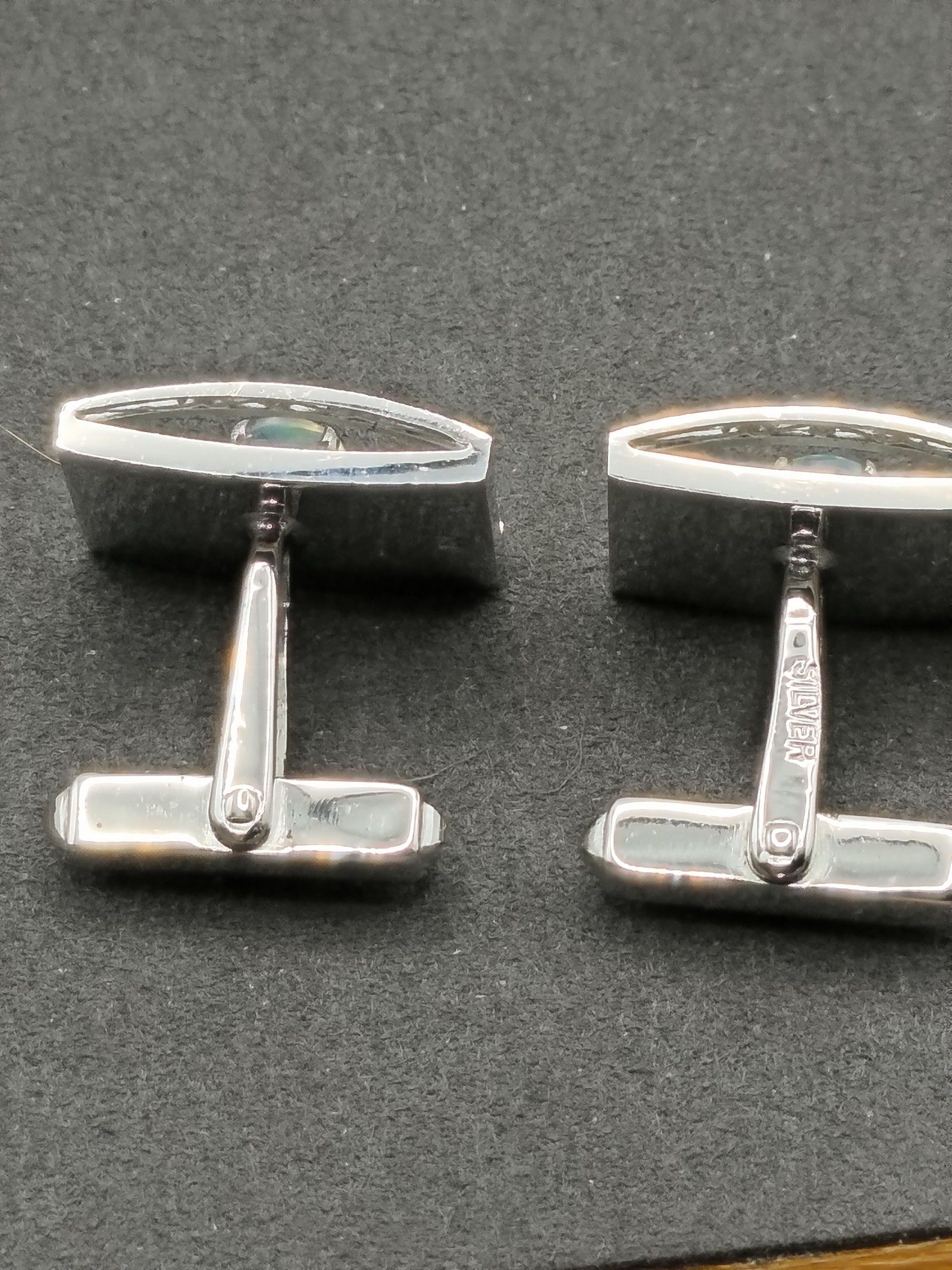 Silver Tone & Blue Opal Men's Rectangular Cufflinks image 7