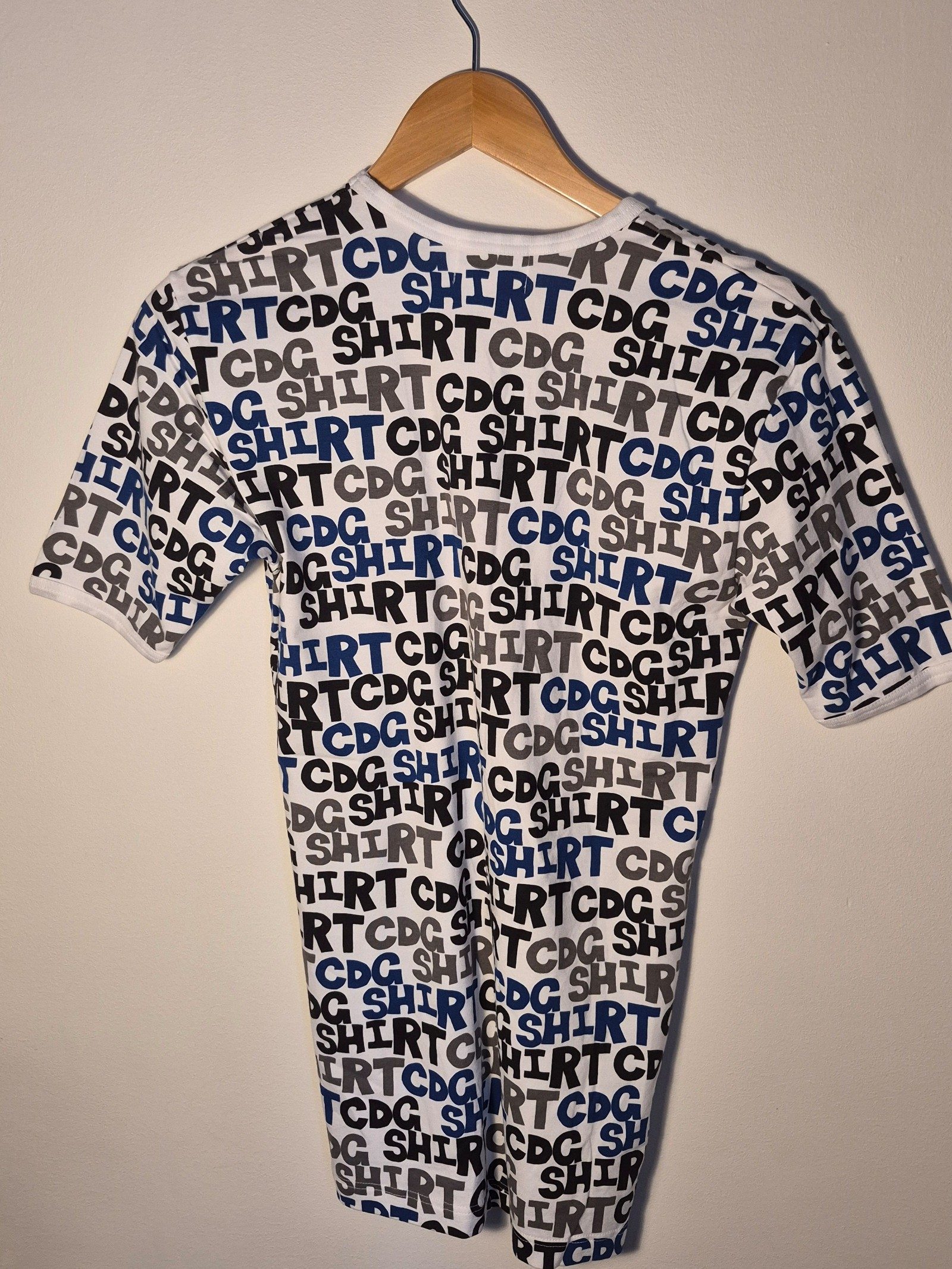 Comme des Garçons White, Black & Blue Logo Print T-Shirt Small image 4
