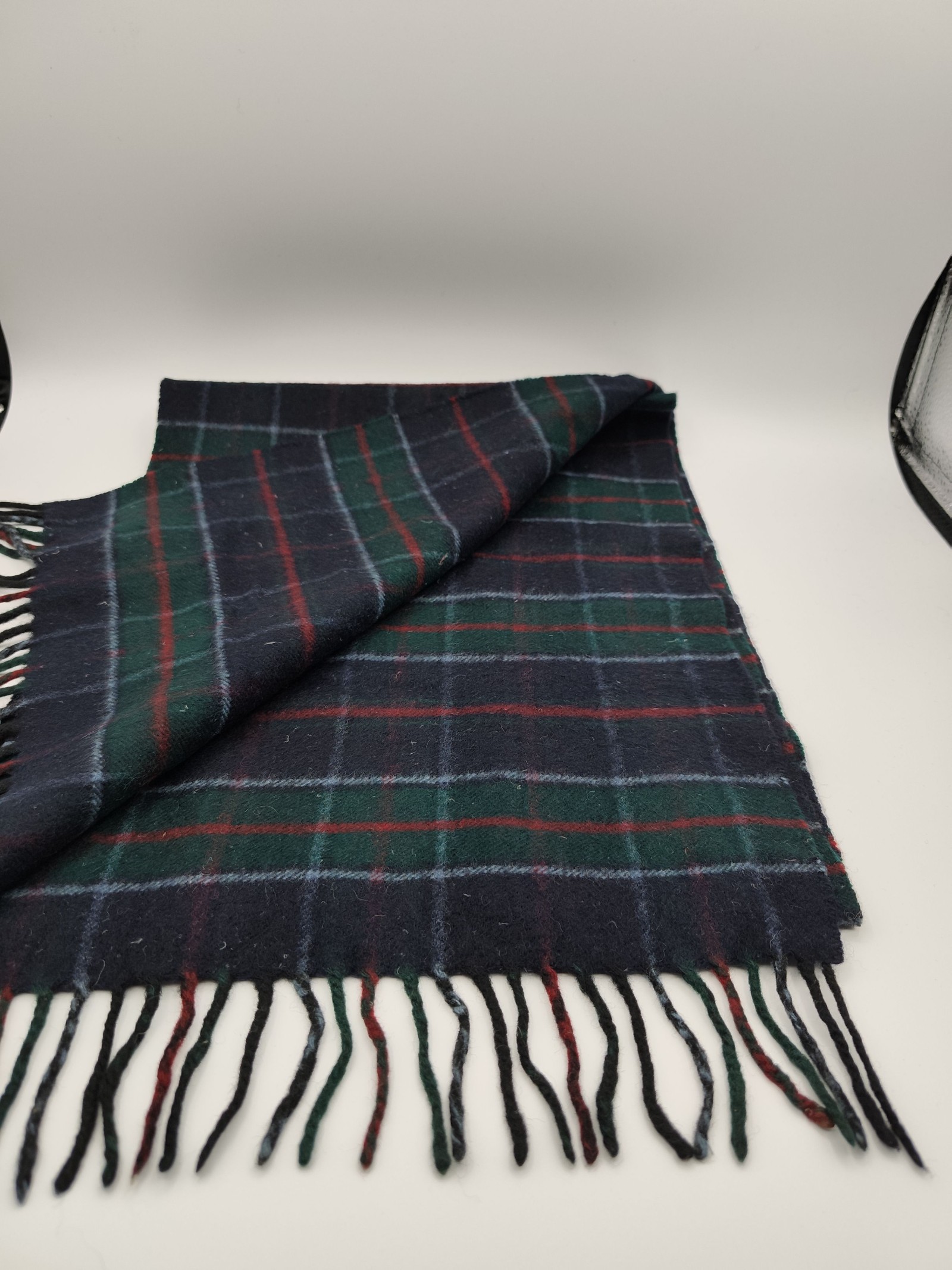 DAKS Navy & Green Tartan Wool Scarf One Size image 3