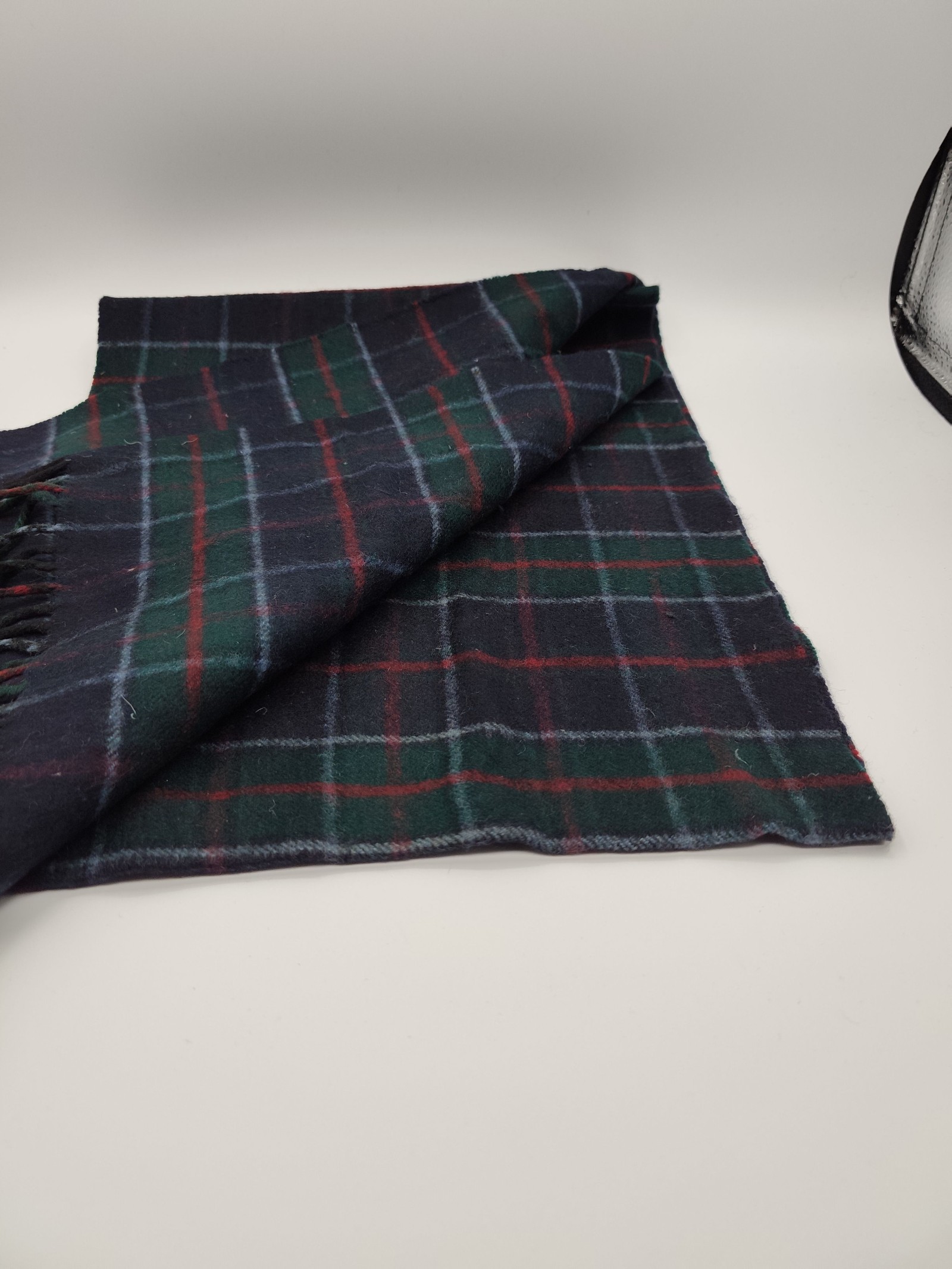 DAKS Navy & Green Tartan Wool Scarf One Size image 4