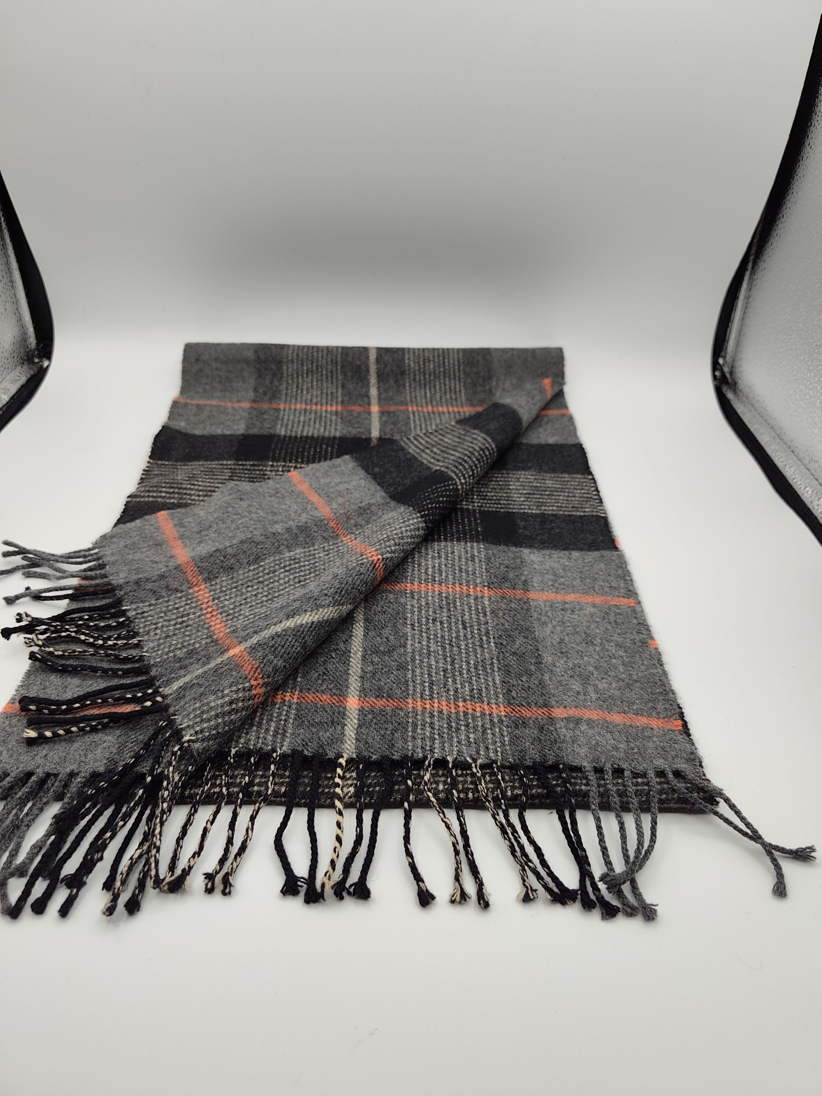 DAKS Grey & Black Check Merino Wool & Cashmere Unisex Scarf Other image 4