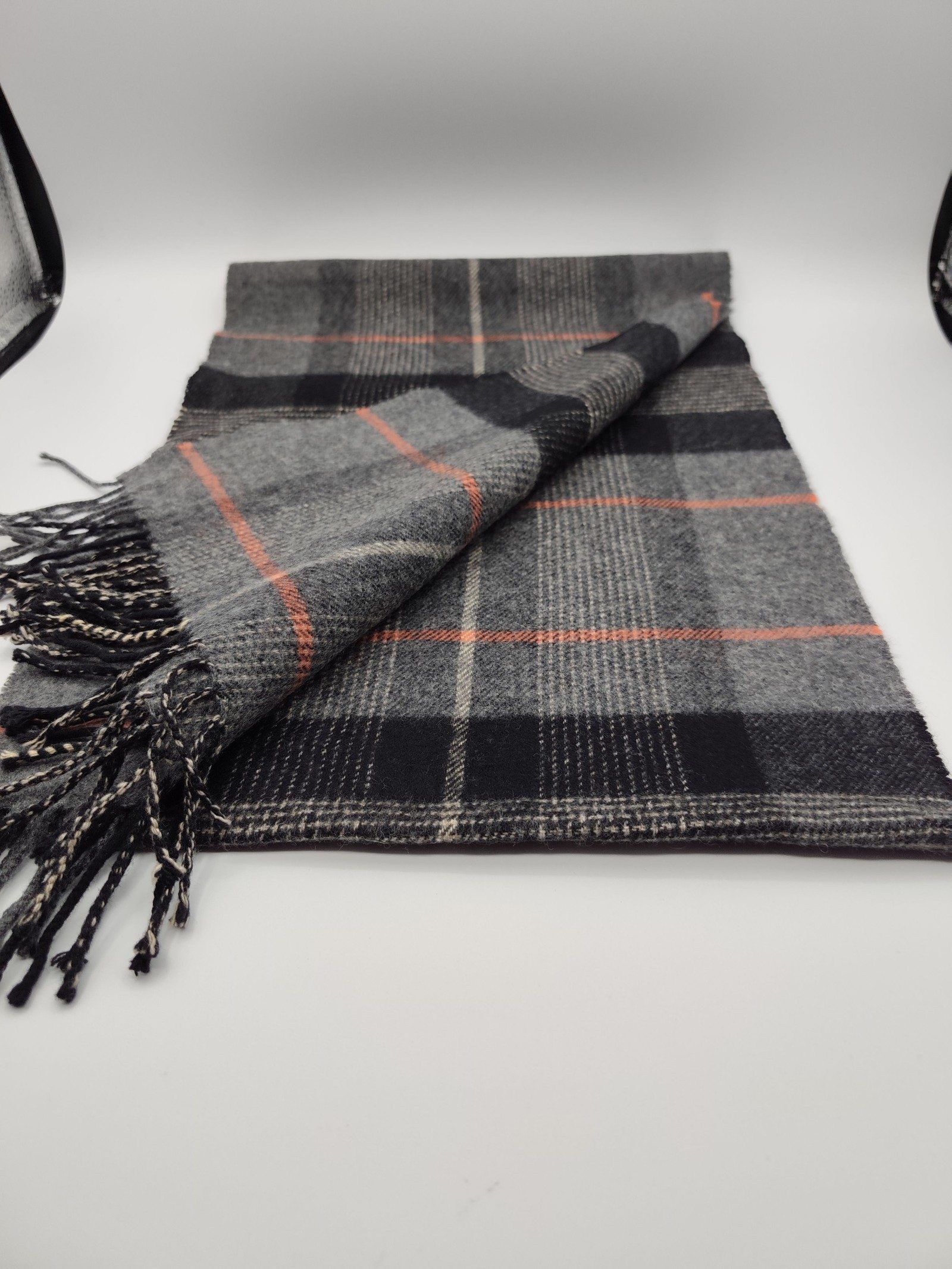 DAKS Grey & Black Check Merino Wool & Cashmere Unisex Scarf Other image 5
