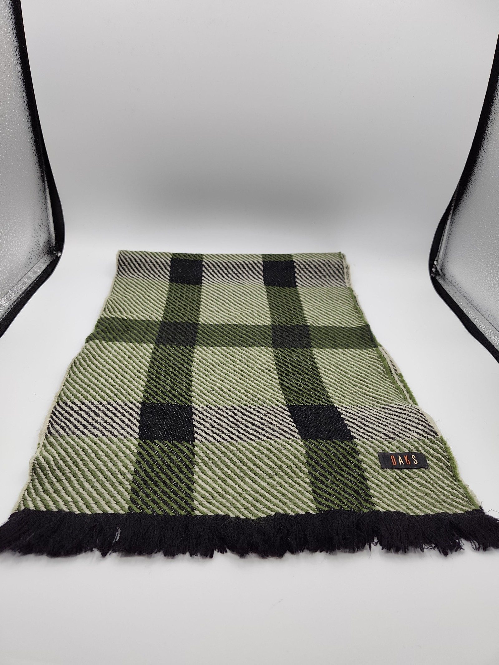 DAKS Green & Black Checked Wool Scarf Unisex