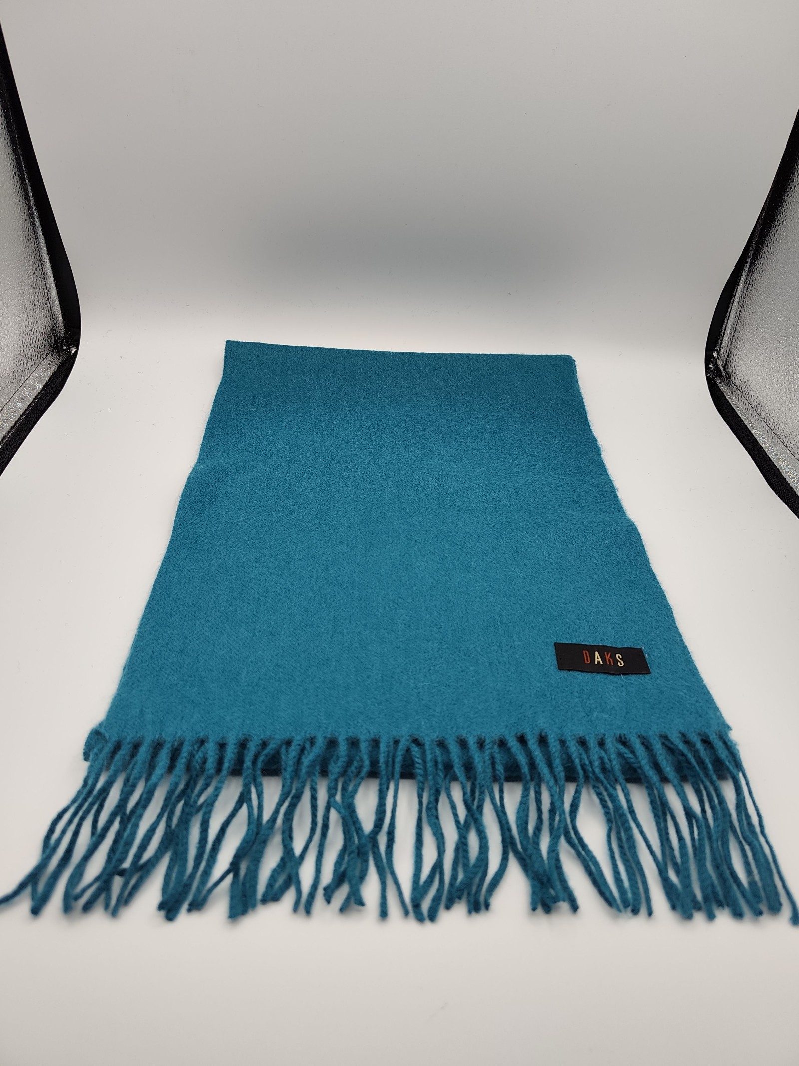 DAKS Unisex Teal Blue Wool Blend Fringed Scarf Other