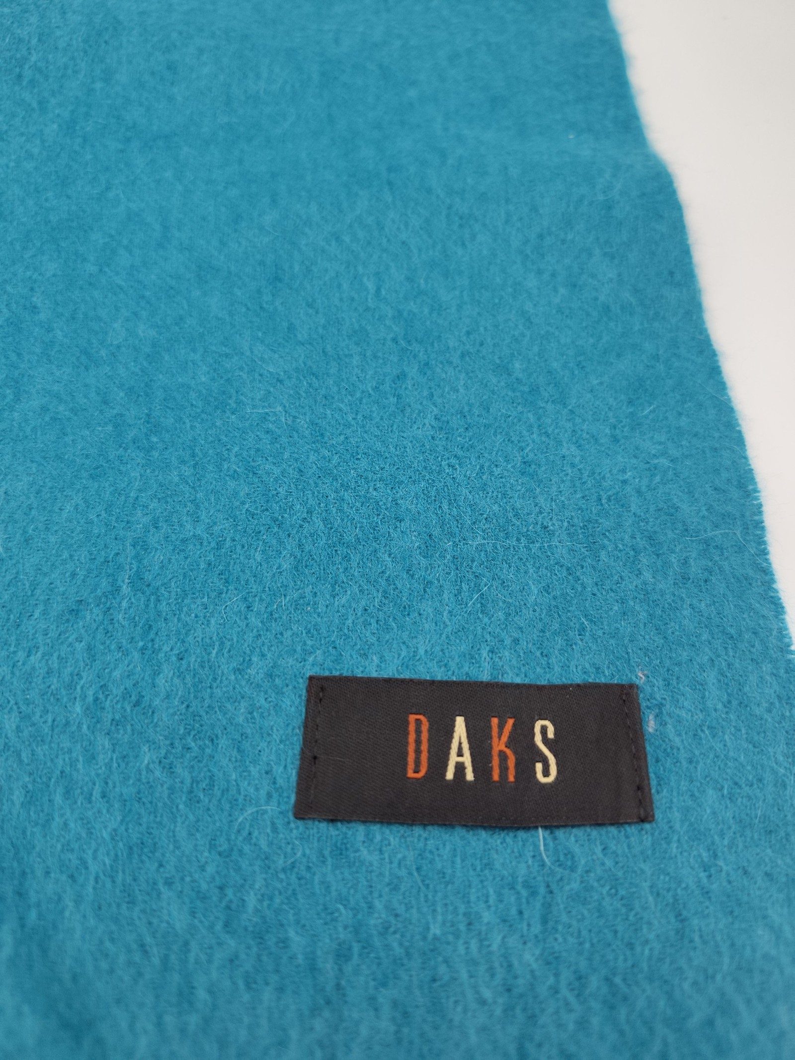 DAKS Unisex Teal Blue Wool Blend Fringed Scarf Other image 2