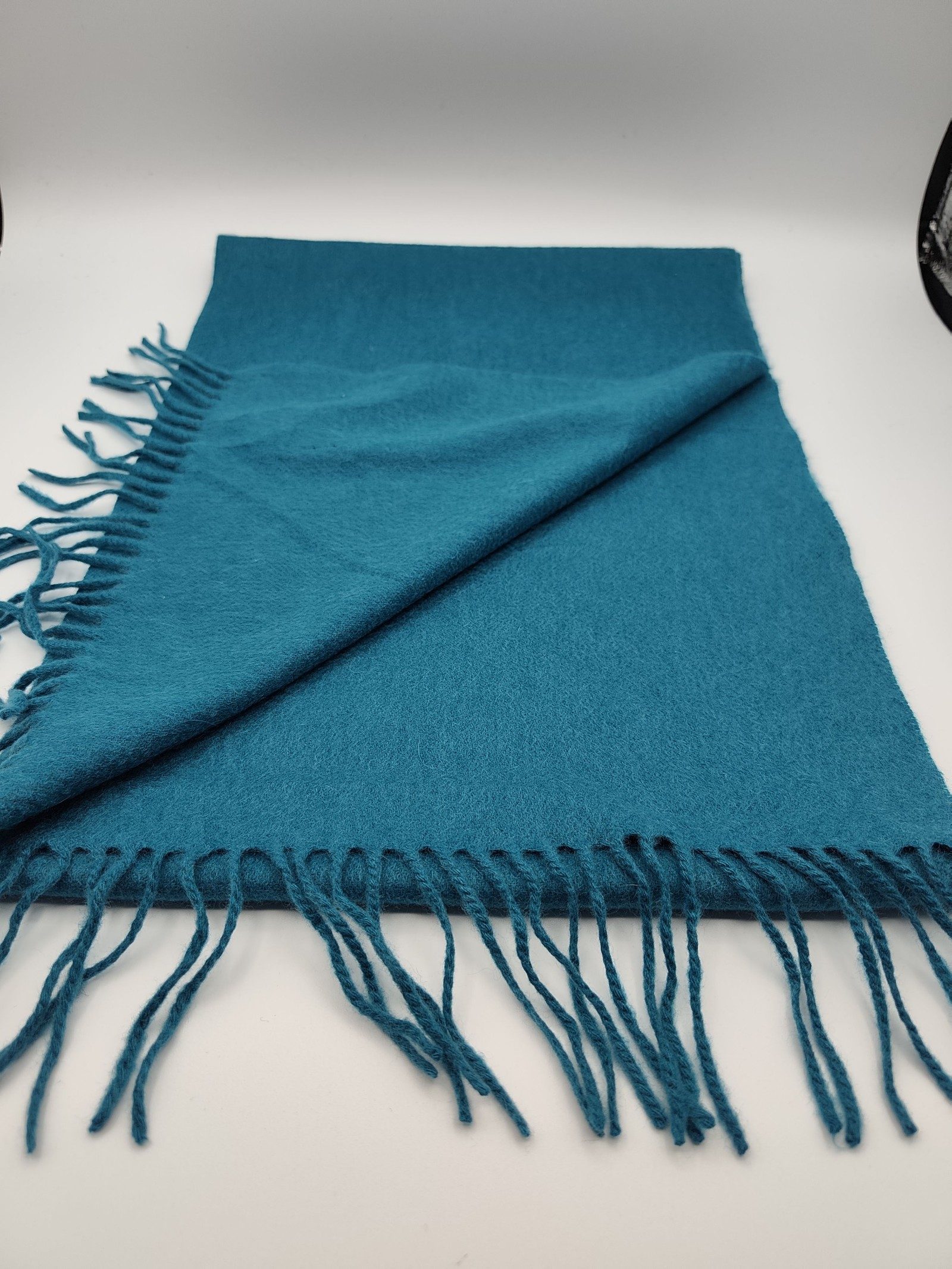 DAKS Unisex Teal Blue Wool Blend Fringed Scarf Other image 4