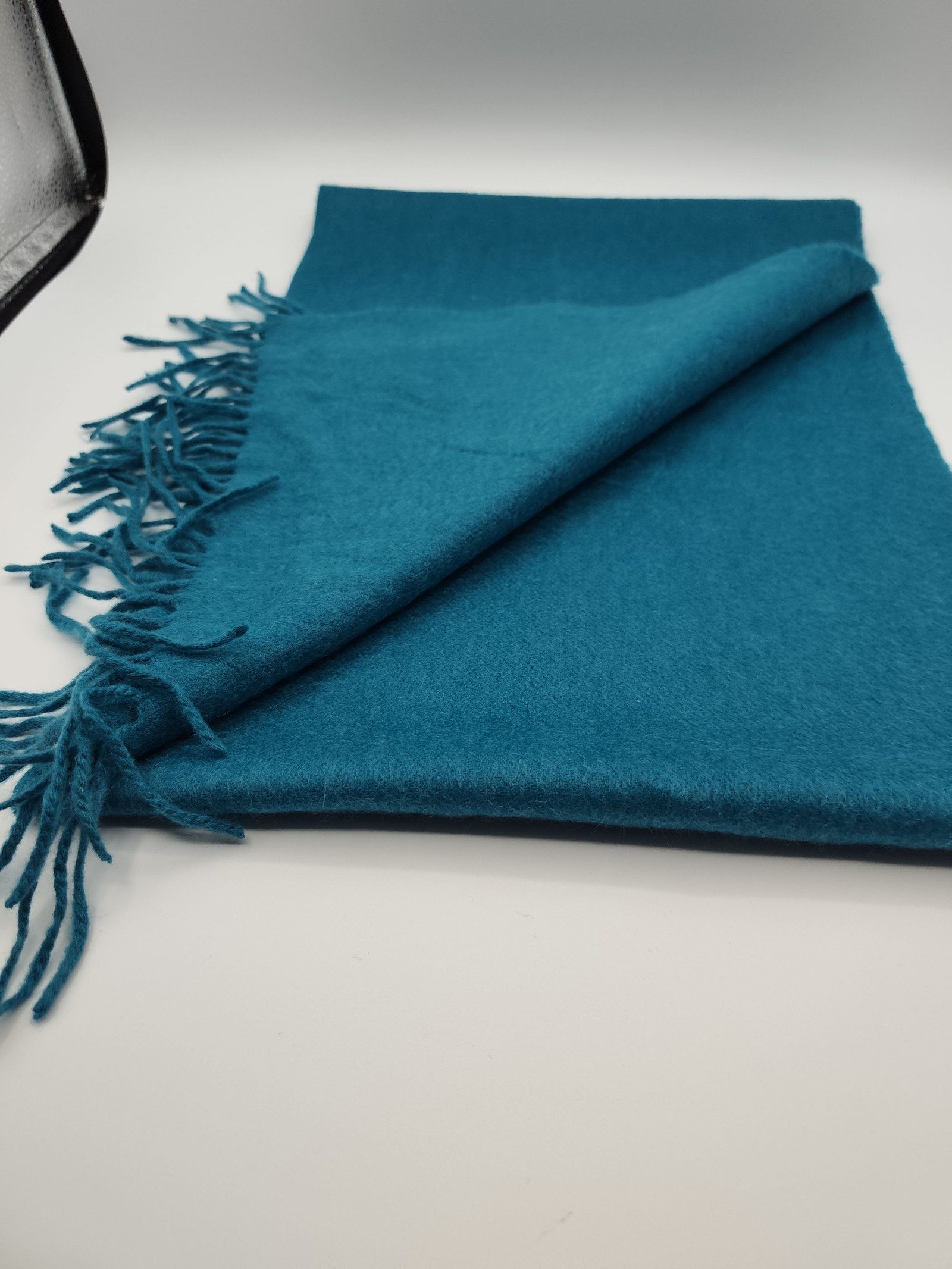 DAKS Unisex Teal Blue Wool Blend Fringed Scarf Other image 5