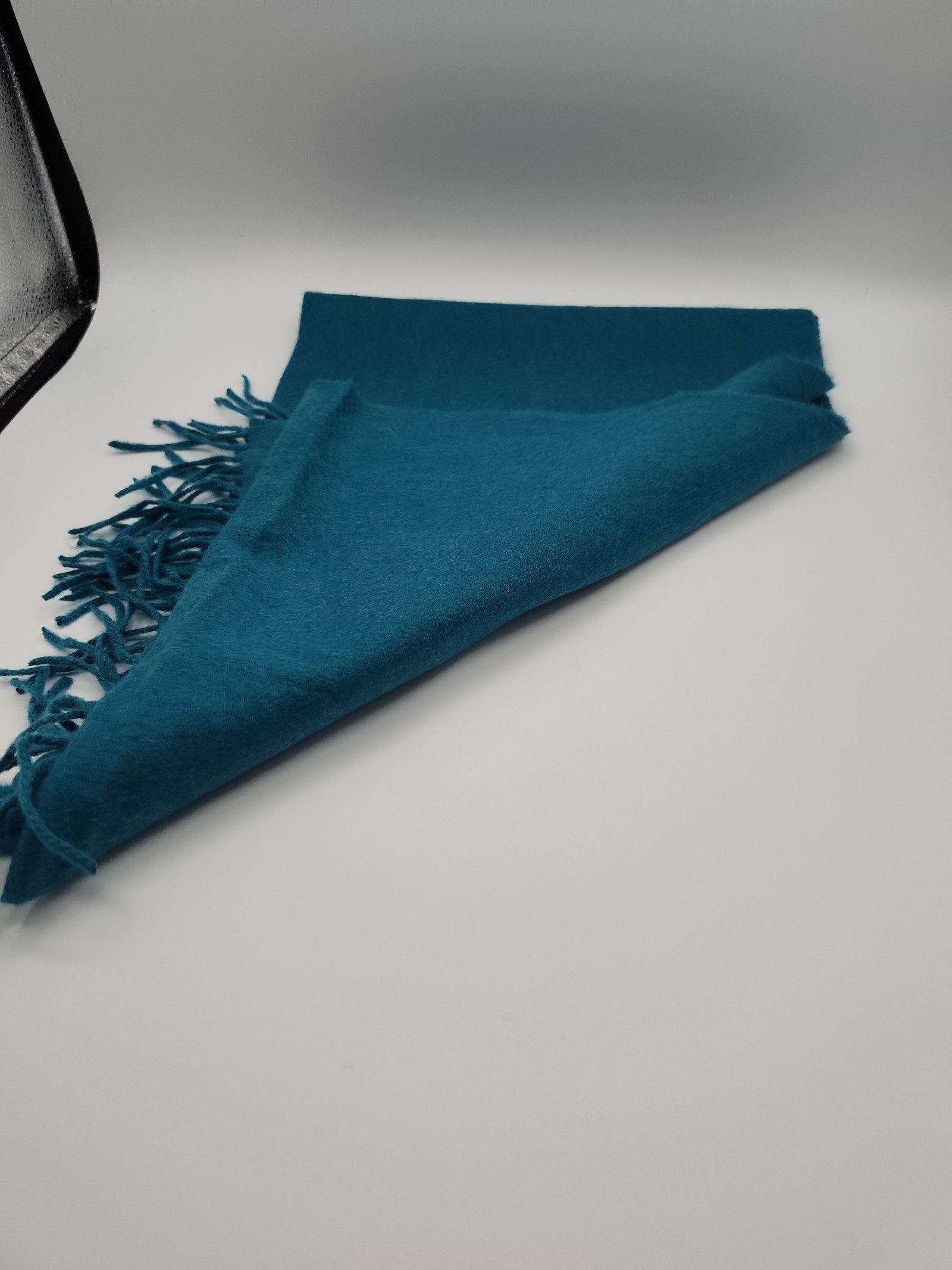 DAKS Unisex Teal Blue Wool Blend Fringed Scarf Other image 6