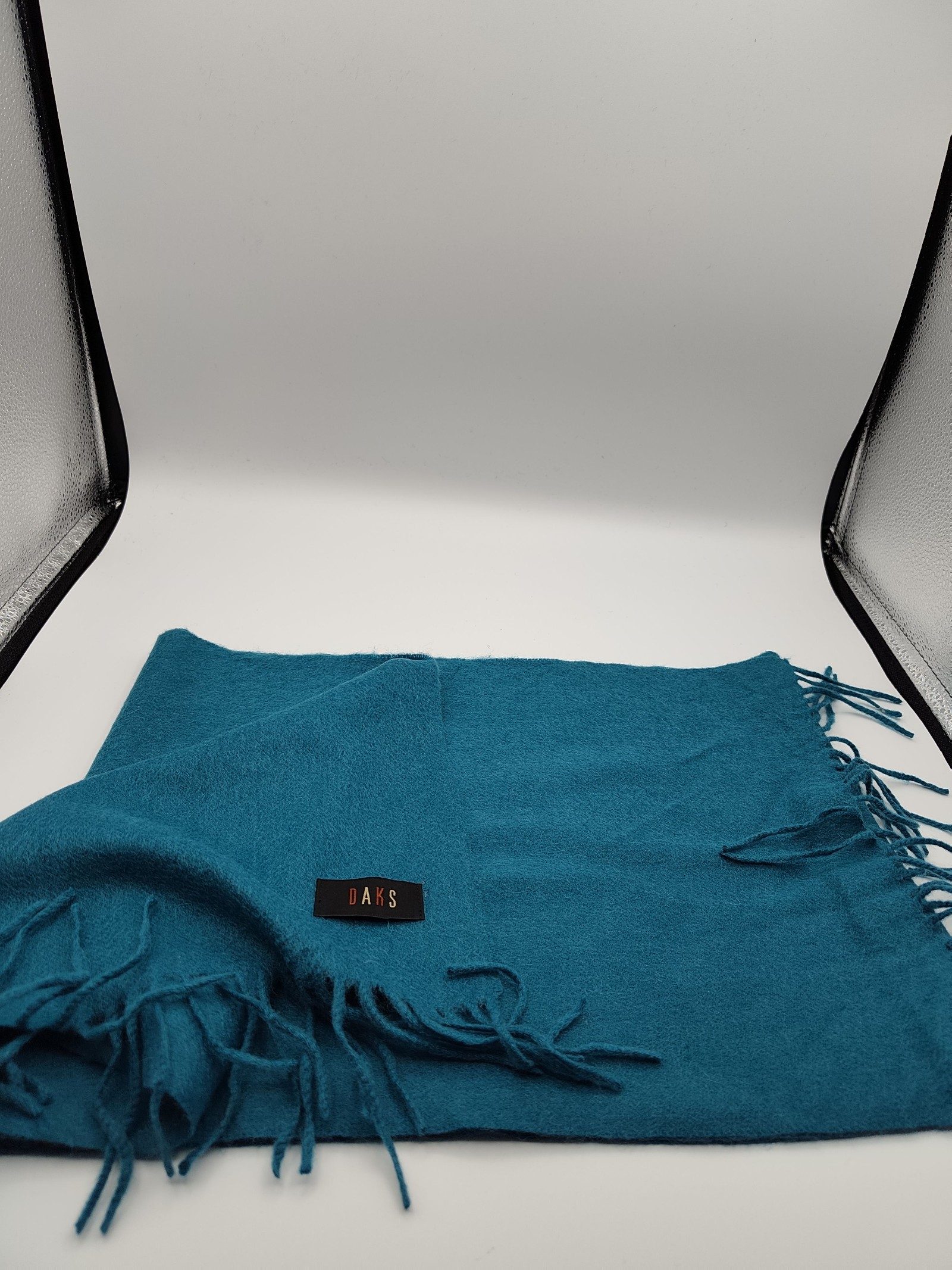 DAKS Unisex Teal Blue Wool Blend Fringed Scarf Other image 7