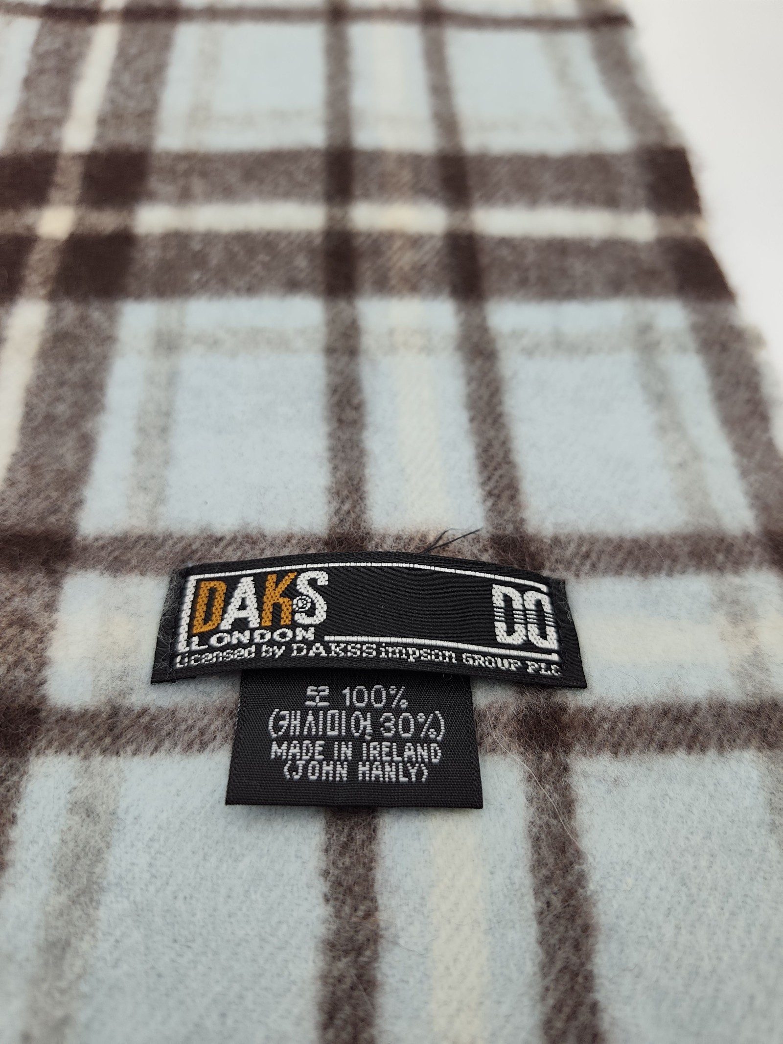 DAKS Blue & Brown Checked Wool Scarf Unisex image 2