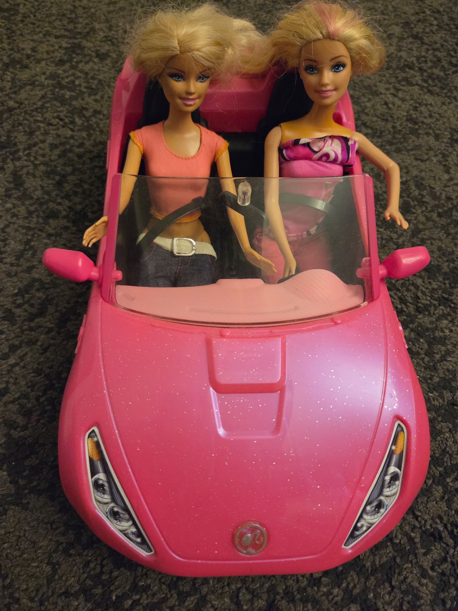 Barbie Pink Convertible Car with 2 Blonde Dolls Kids One Size
