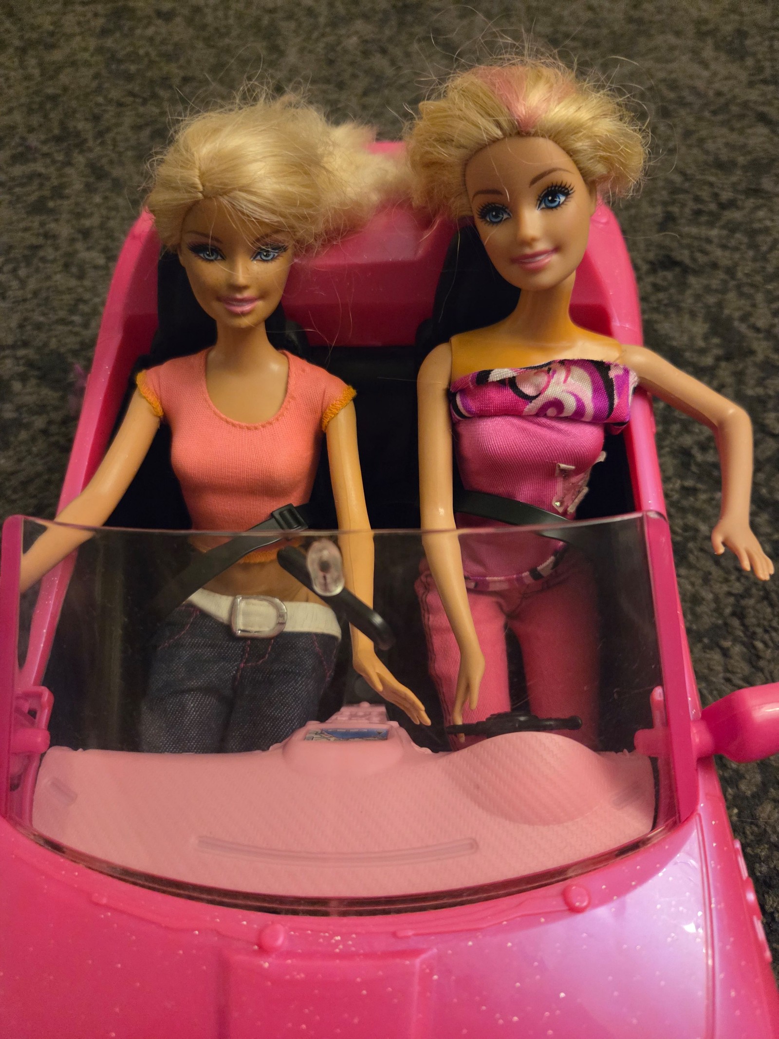 Barbie Pink Convertible Car with 2 Blonde Dolls Kids One Size image 3