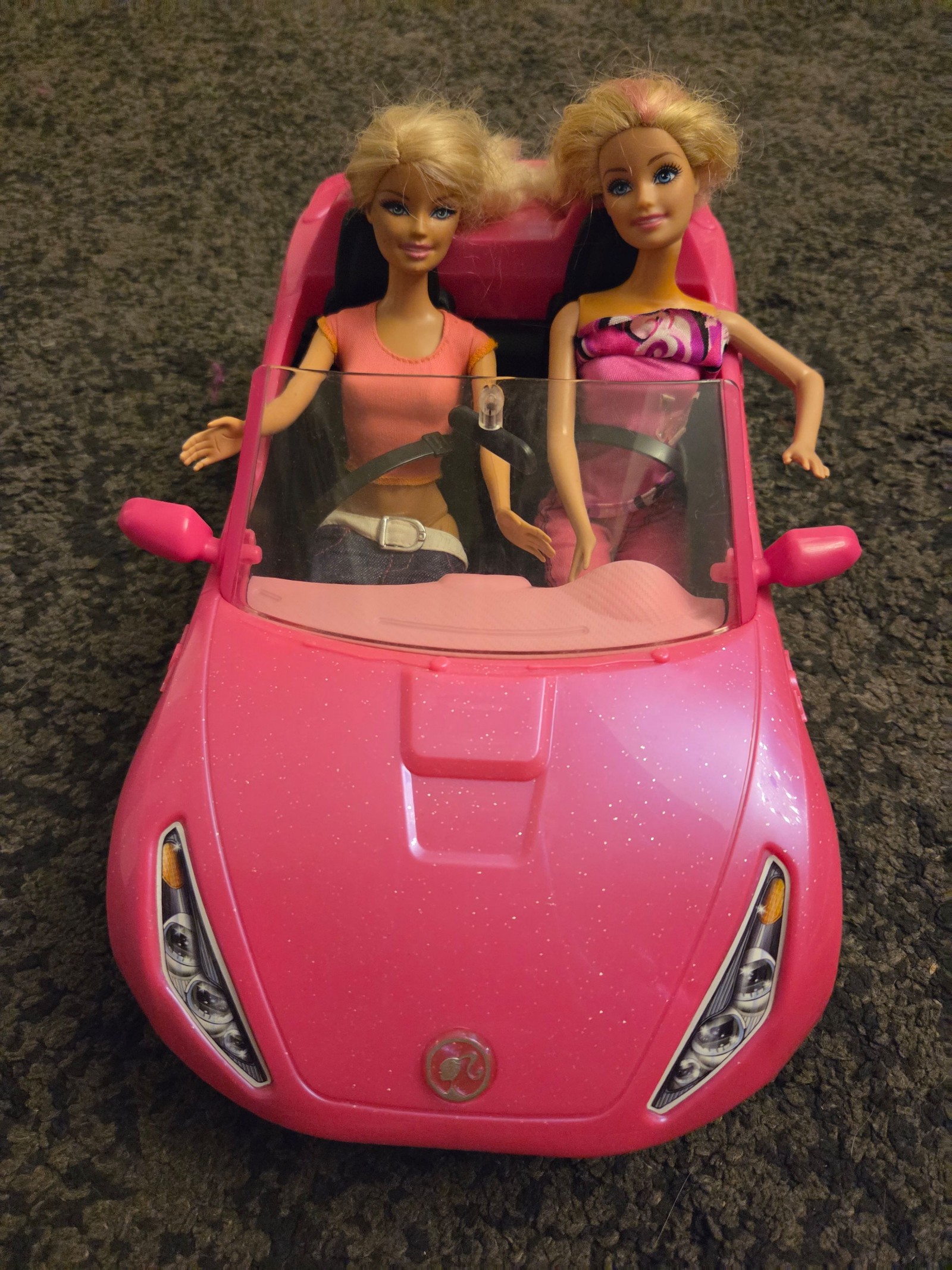 Barbie Pink Convertible Car with 2 Blonde Dolls Kids One Size image 4