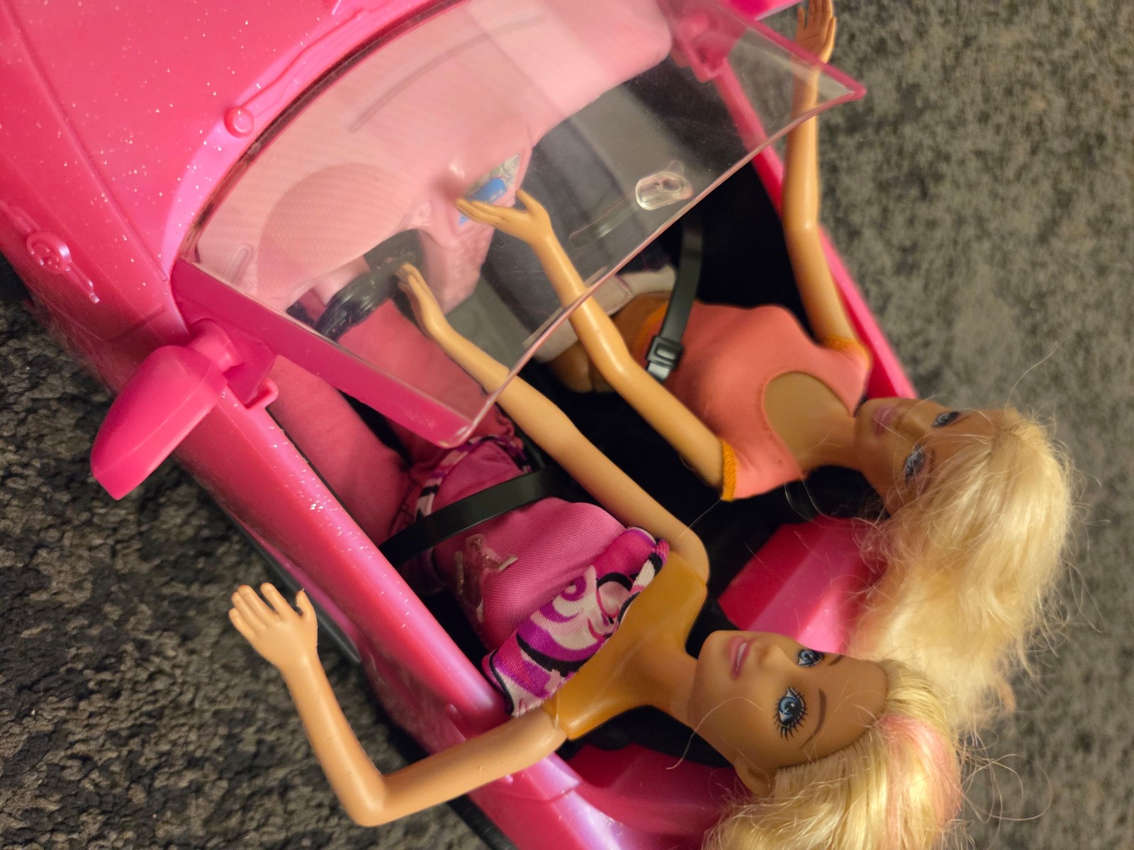 Barbie Pink Convertible Car with 2 Blonde Dolls Kids One Size image 5