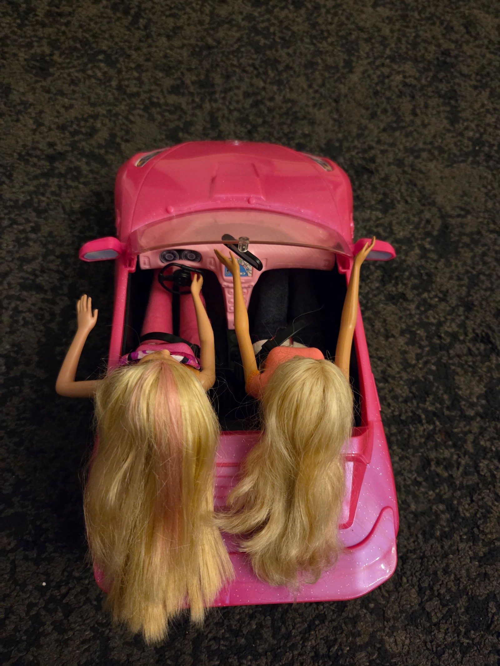 Barbie Pink Convertible Car with 2 Blonde Dolls Kids One Size image 6