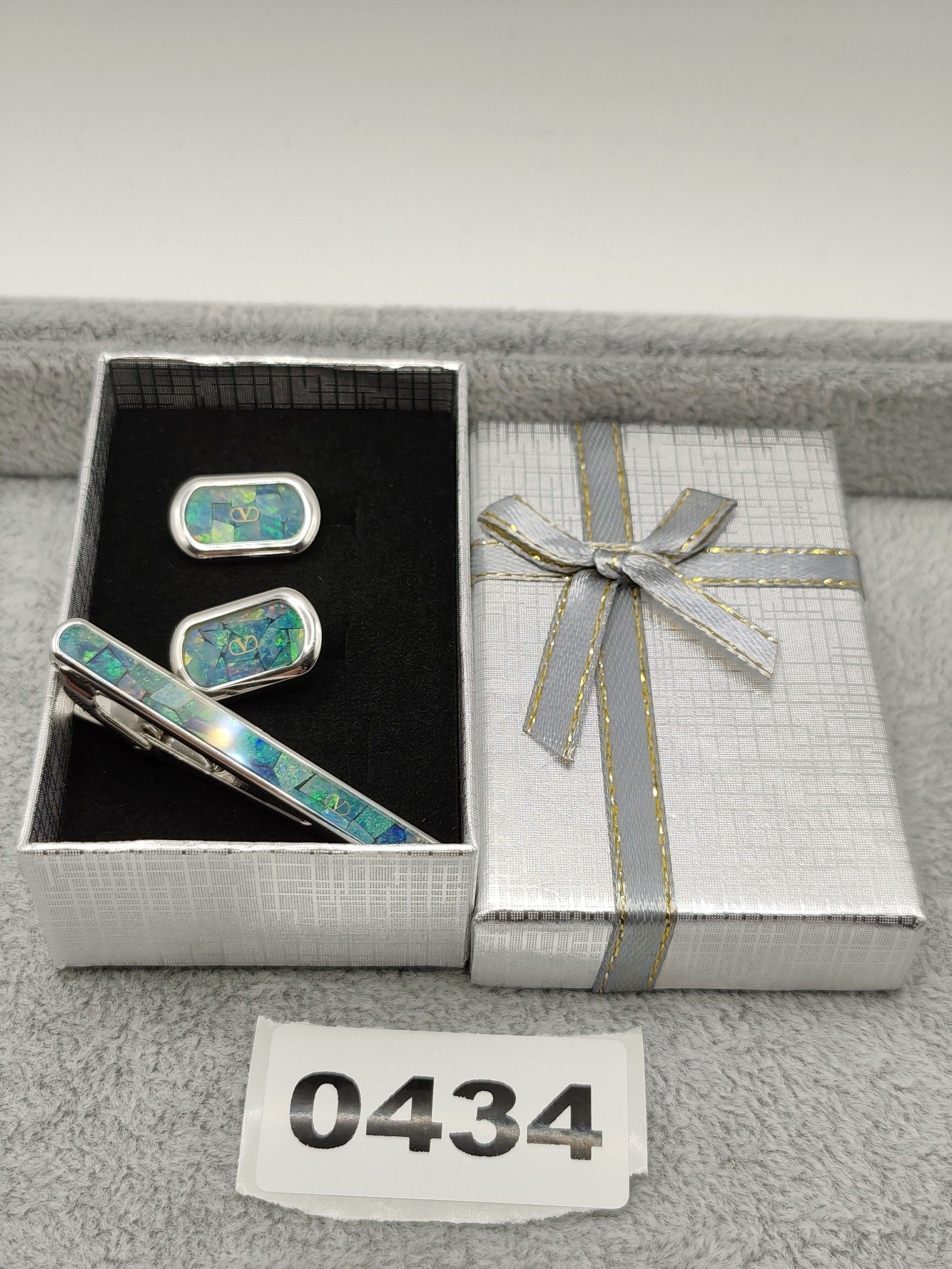 Valentino Men's Blue & Green Mosaic Tie Clip & Cufflinks Set Silver 925