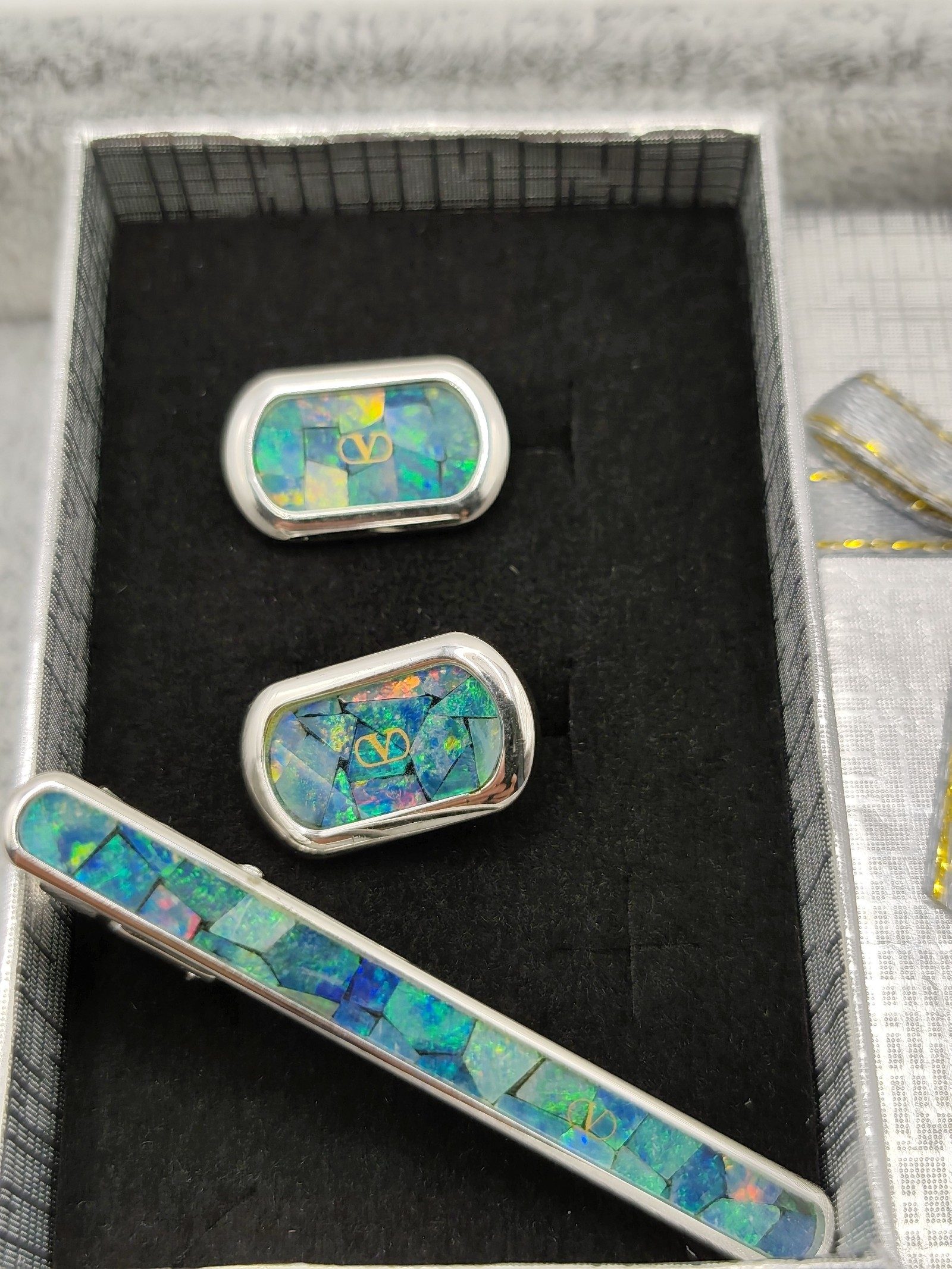Valentino Men's Blue & Green Mosaic Tie Clip & Cufflinks Set Silver 925 image 2