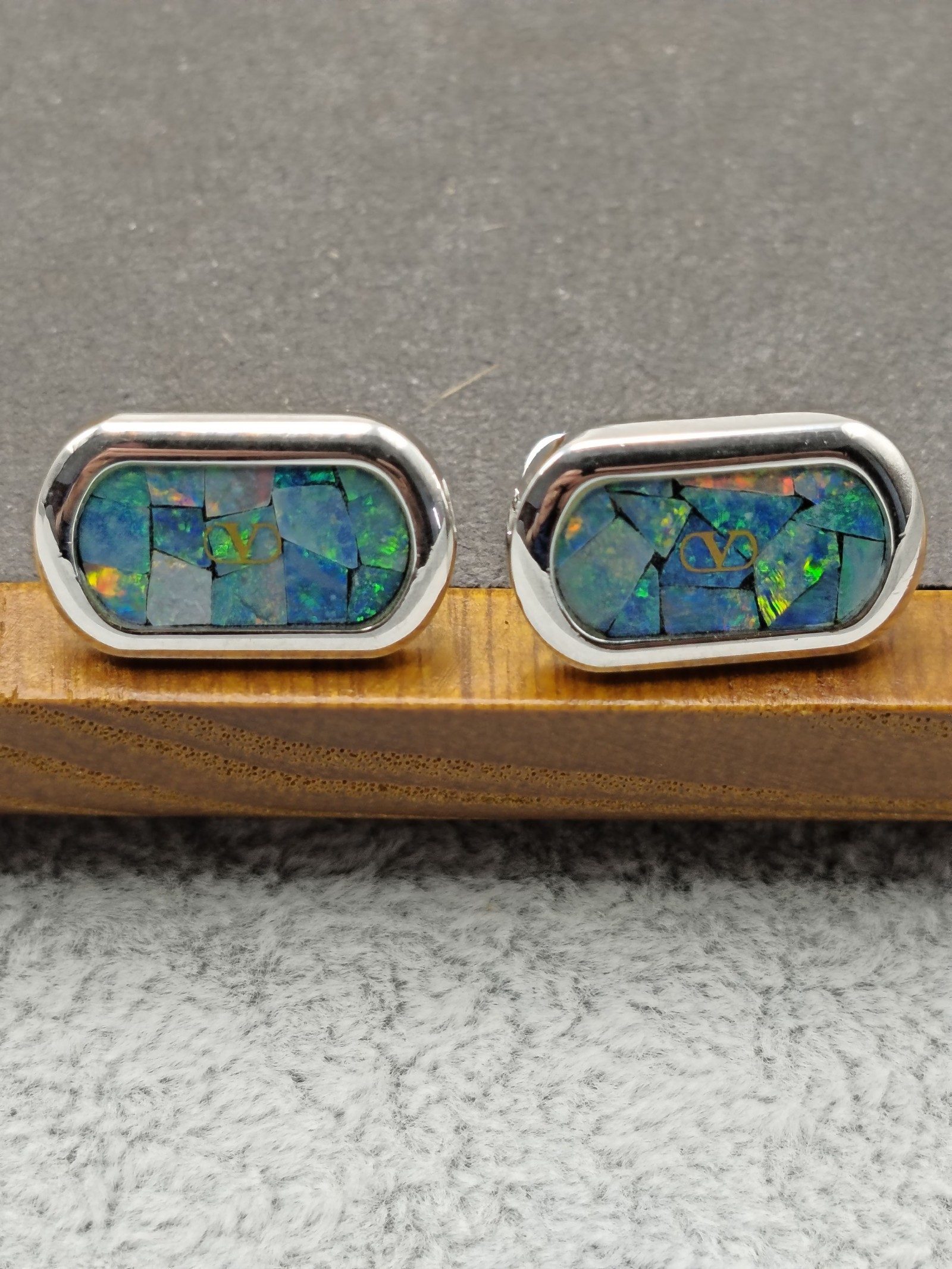 Valentino Men's Blue & Green Mosaic Tie Clip & Cufflinks Set Silver 925 image 3